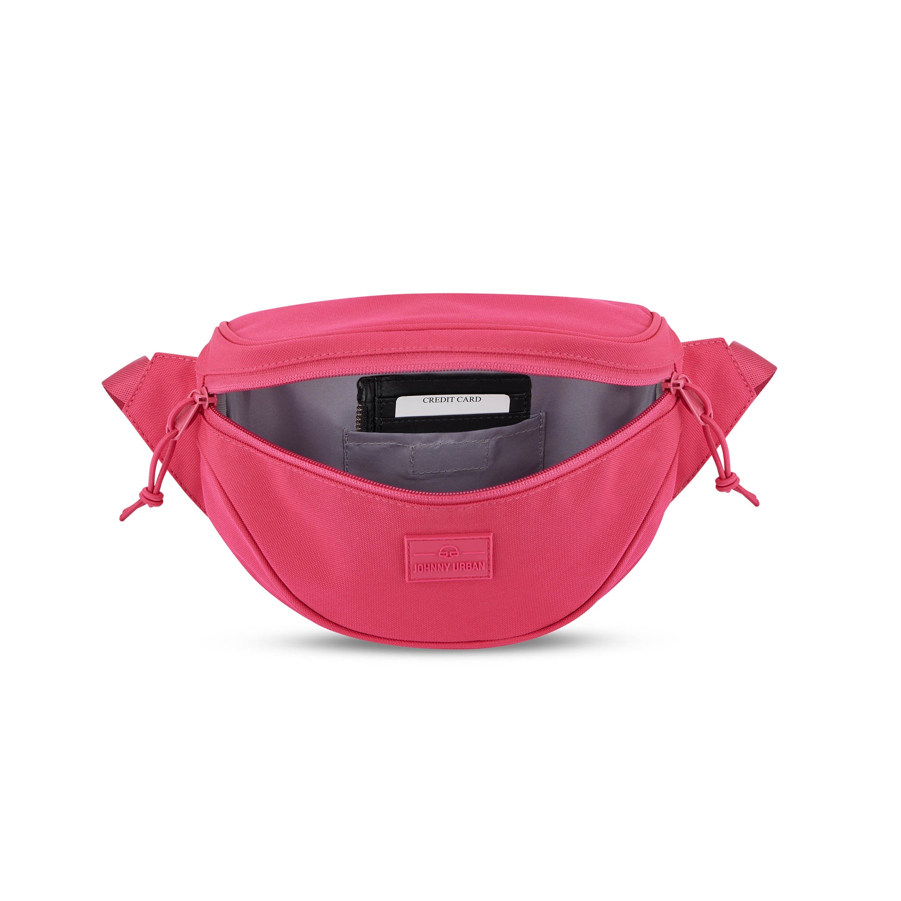Rosa Bauchtasche 'Ben' von Johnny Urban mit offenem Hauptfach und sichtbarem Kartenfach