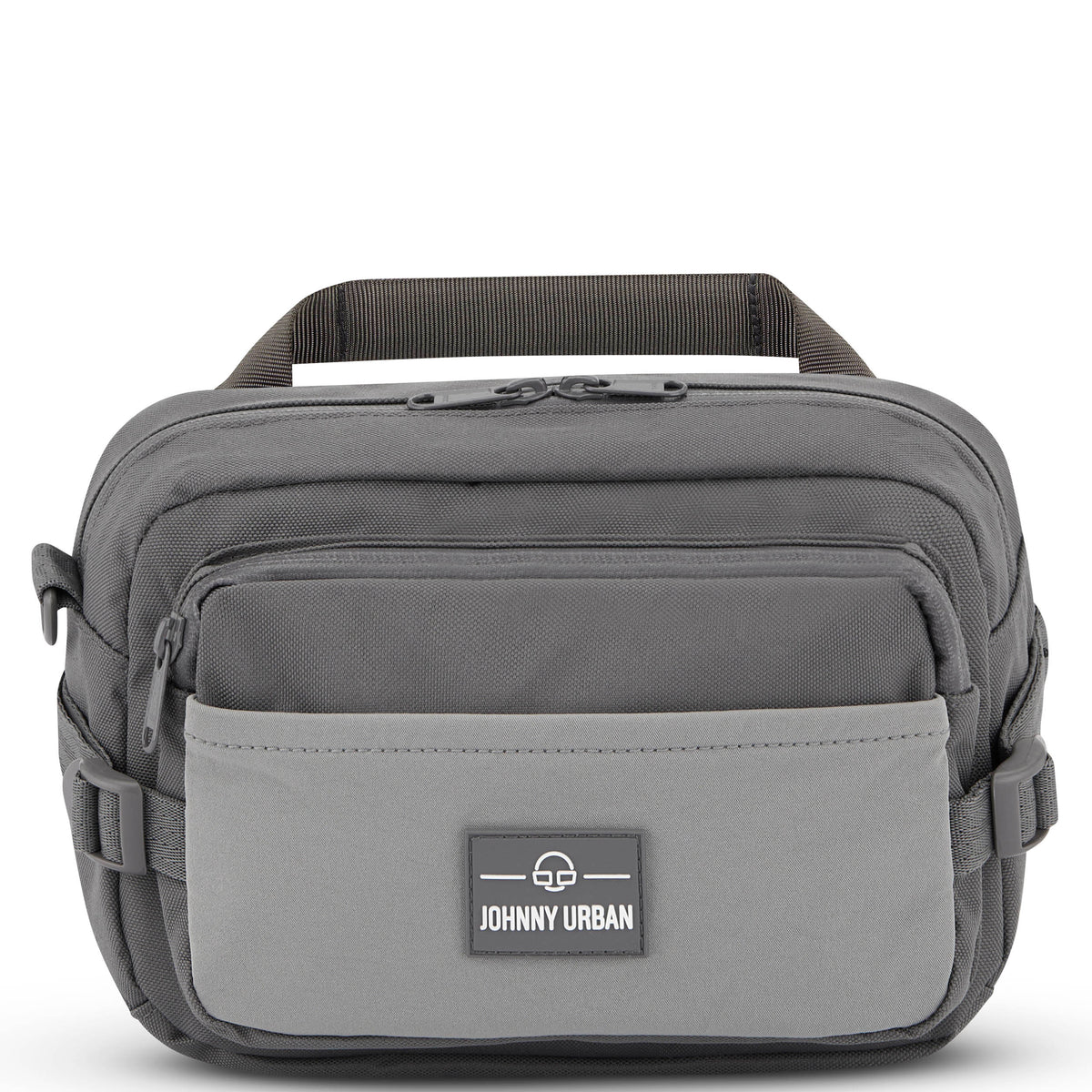 Graue Bauchtasche 'Travis' von Johnny Urban mit mehreren Reißverschlusstaschen und Logo vorne
