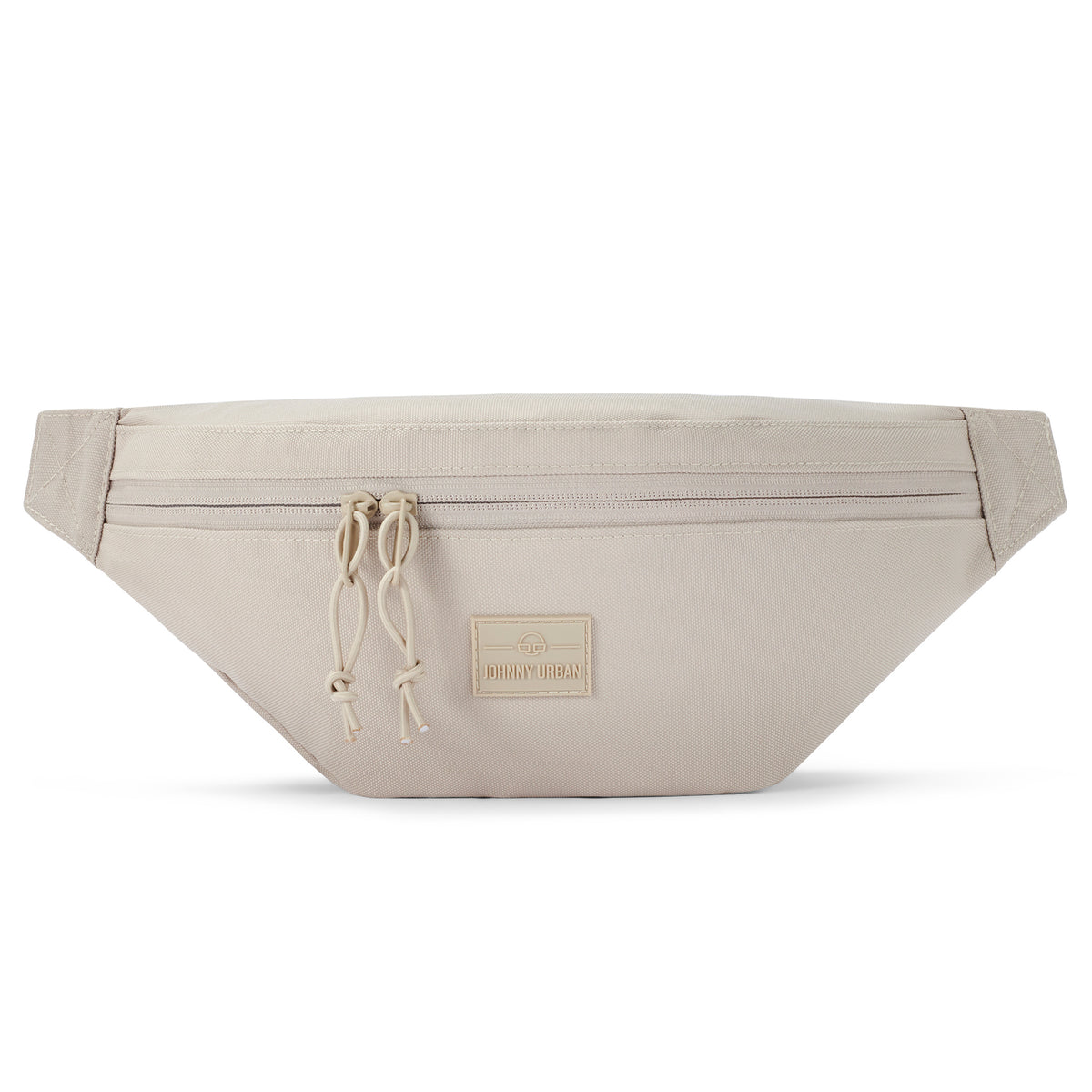 Beige Bauchtasche 'Erik Large' von Johnny Urban mit zwei Reißverschlüssen und Markenlogo auf der Vorderseite