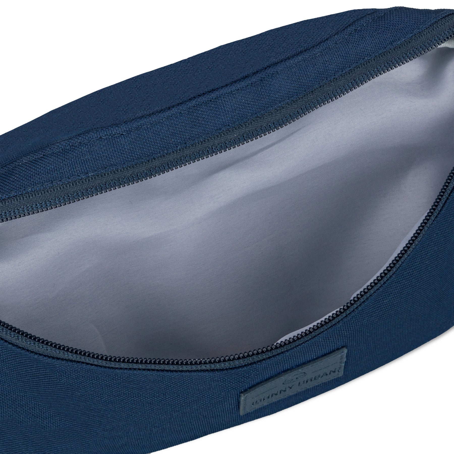 Bauchtasche 'Erik Small' von Johnny Urban in Blau mit offenem Reißverschluss und grauem Innenfutter