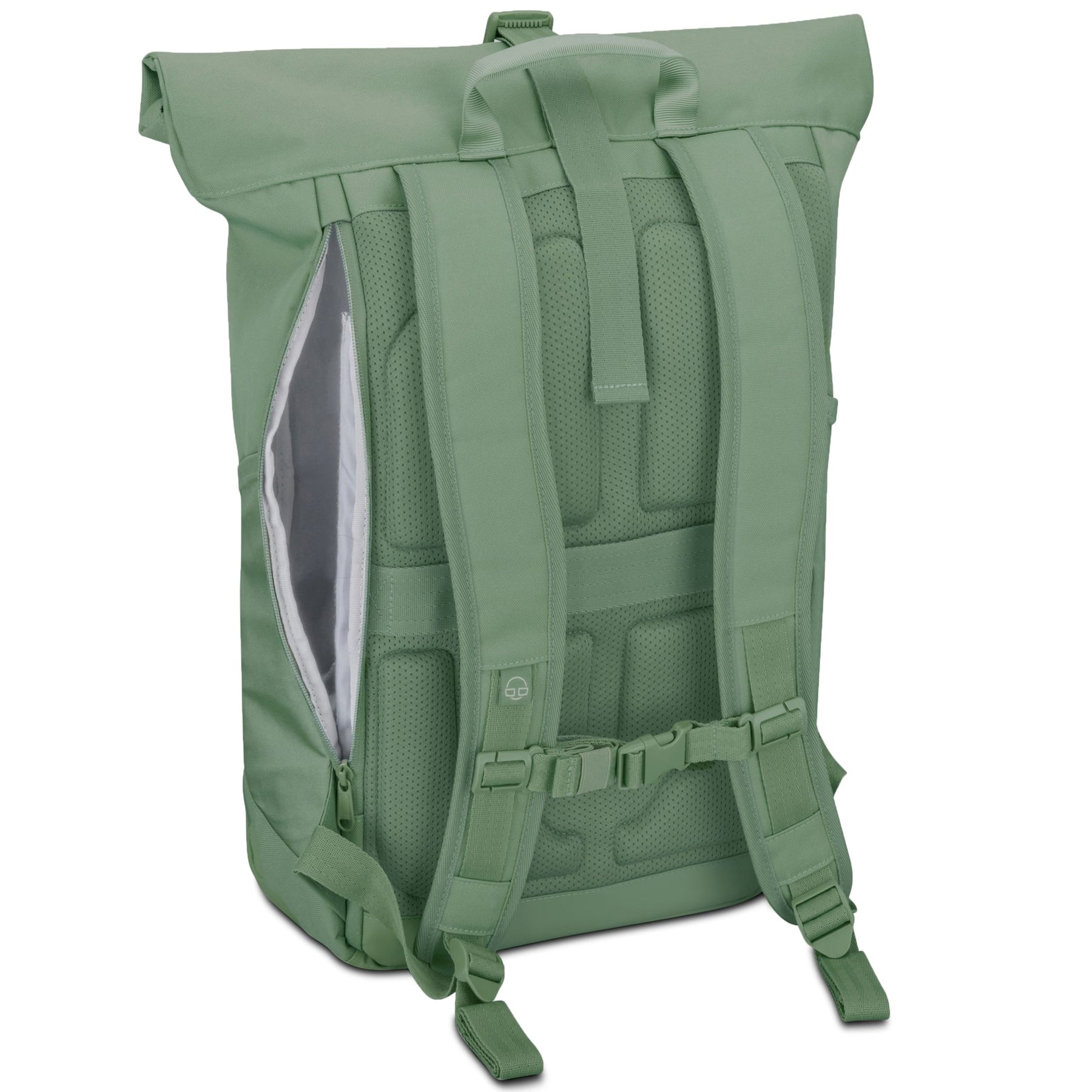 Rolltop Rucksack 'Allen Medium' in Salbeigrün mit gepolsterten, verstellbaren Schultergurten und Reißverschlussfach an der Seite