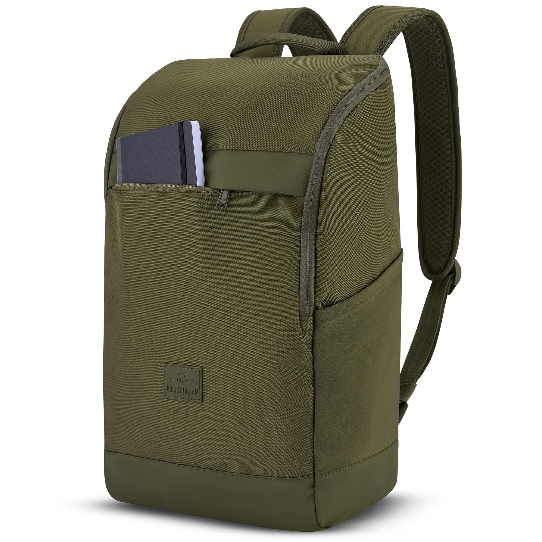 Business-Rucksack Jasper in Olivgrün mit gepolsterten Schultergurten und vorderer Tasche mit Notizbuch