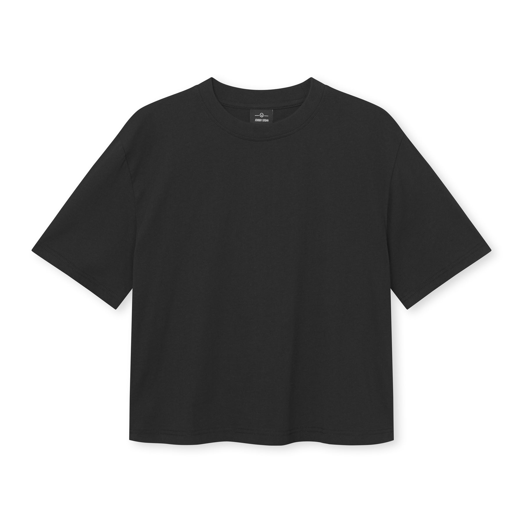 Schwarzes cropped T-Shirt 'Zoey' von Johnny Urban mit kurzem Schnitt und Rundhalsausschnitt