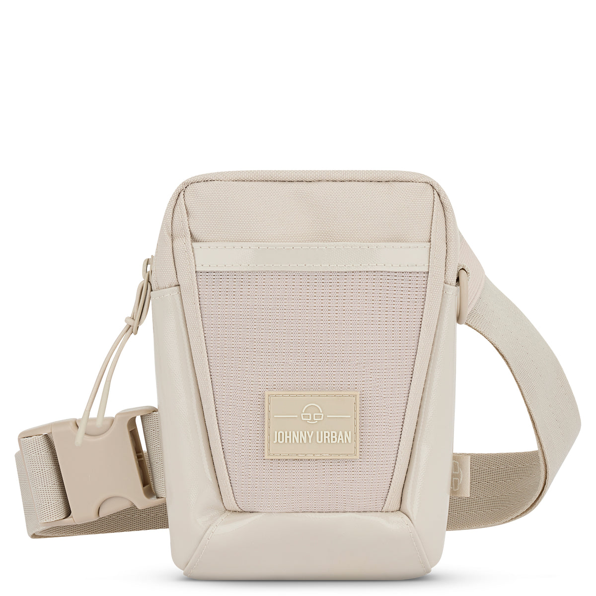 Beige Umhängetasche 'Lex' von Johnny Urban aus Canvas und Leder mit verstellbarem Gurt und Logo vorne