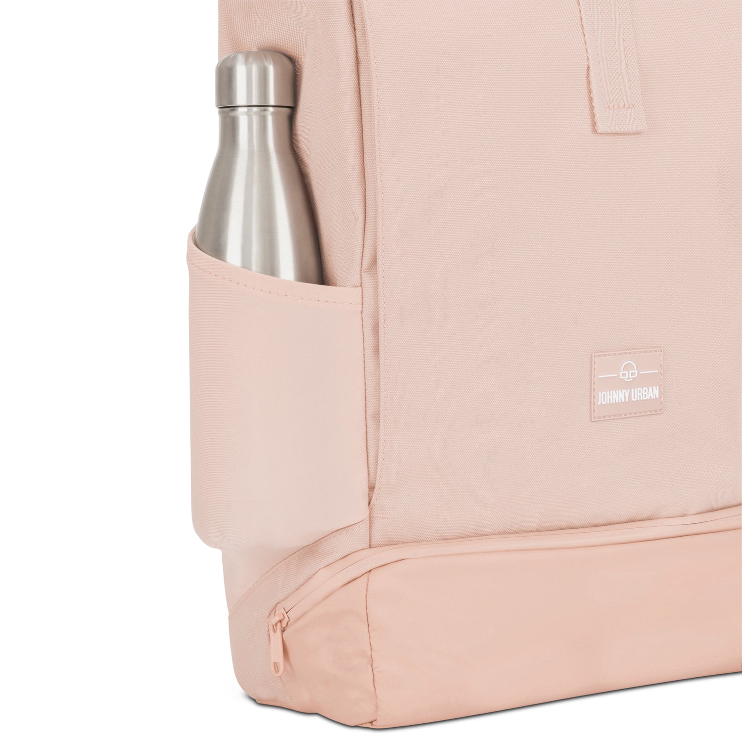 Rosa Damen-Rolltop-Rucksack 'Allen Large' mit seitlicher Tasche und Edelstahlflasche