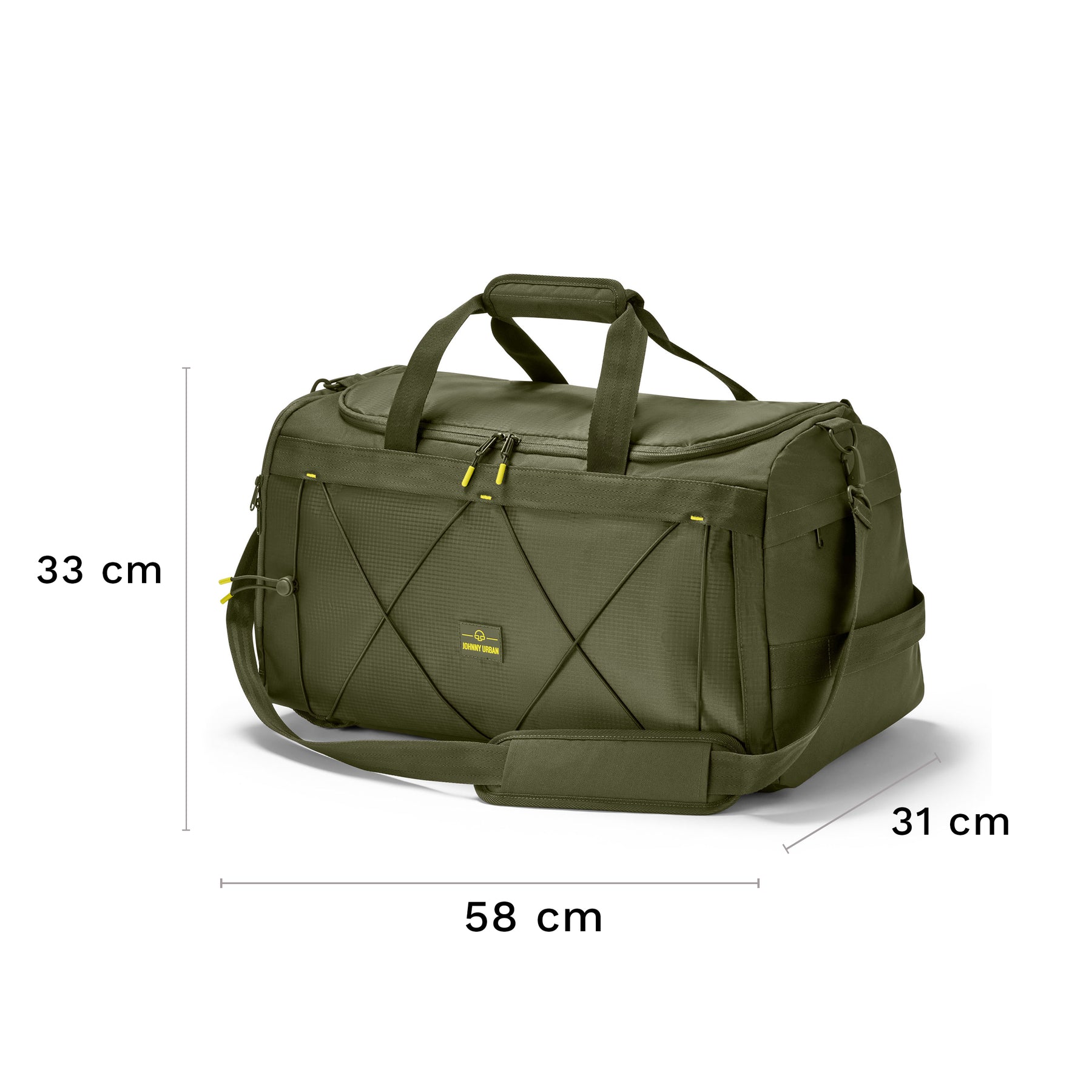 Grüne Johnny Urban Duffle Bag 'Shawn Large' mit Maßen 58x33x31 cm, Sporttasche mit Griffen und Schulterriemen