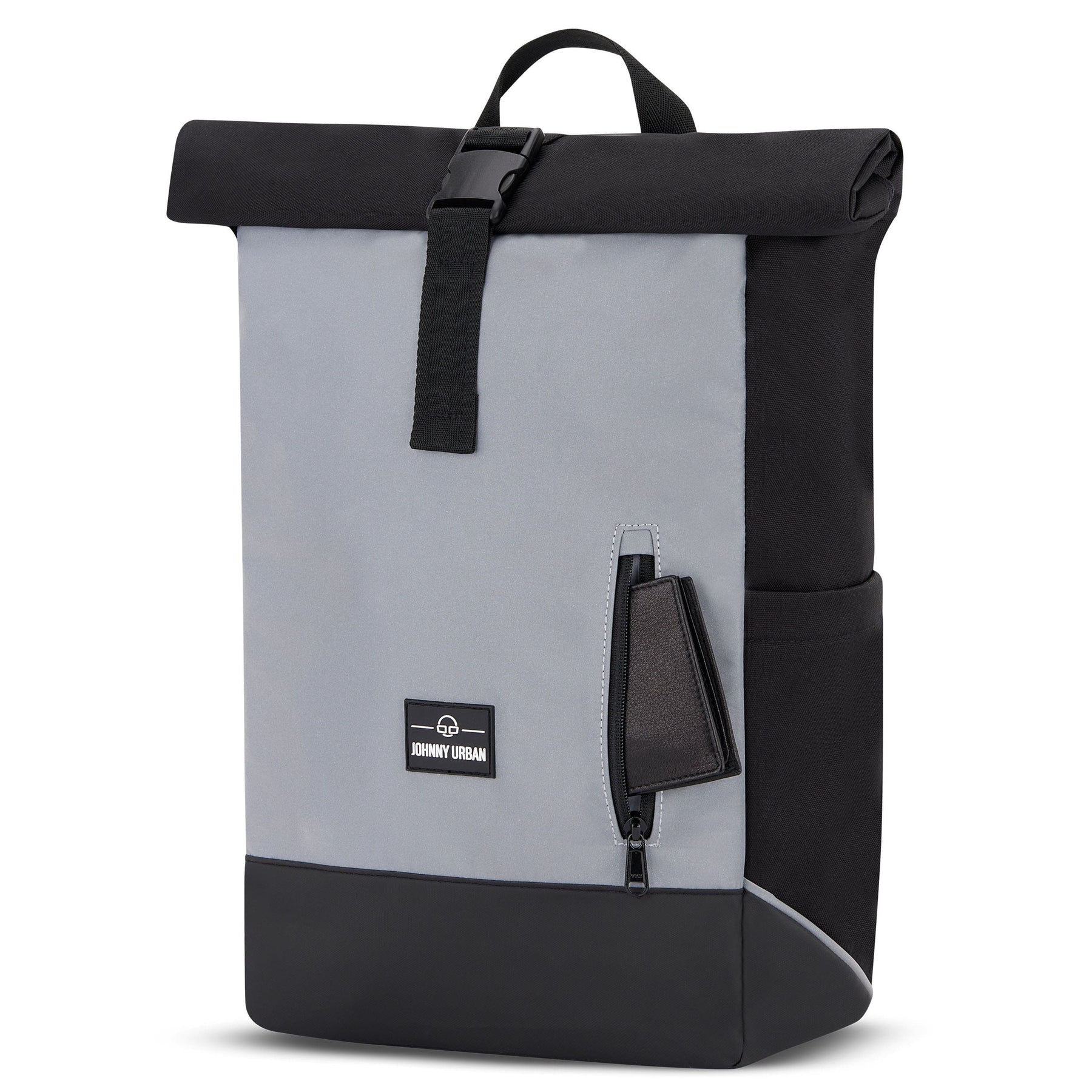Rolltop Rucksack ‚Robin Medium‘ von Johnny Urban in Grau und Schwarz mit Fronttasche und Klettverschluss