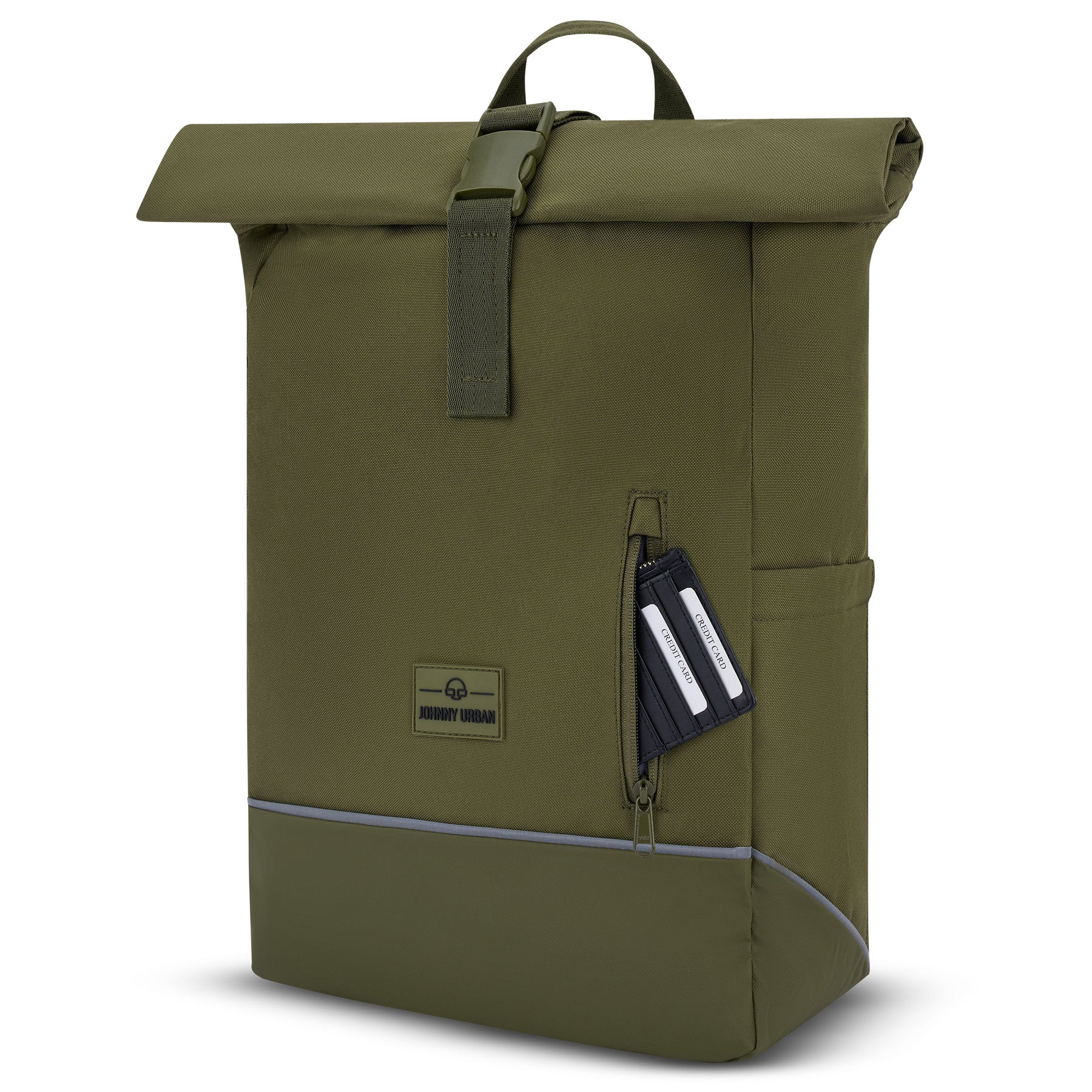 Johnny Urban Rolltop Rucksack 'Robin Medium' in Olivgrün mit Reißverschlussfach für Karten