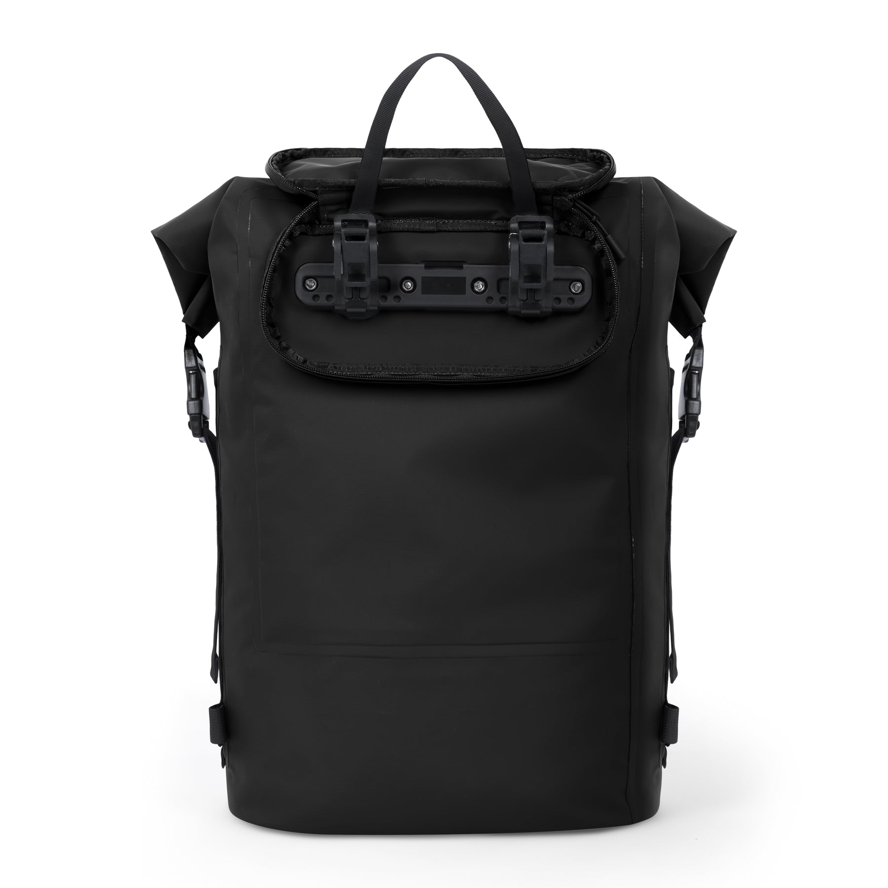 Schwarzer Rolltop Rucksack 'Myles' mit Gepäckträgerbefestigung, wasserfest für Fahrräder