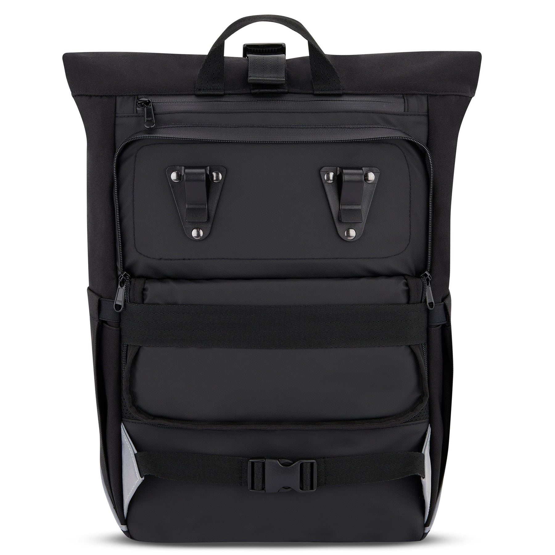 Johnny Urban Rolltop Rucksack 'Robin Medium' in Schwarz mit Reflektoren und Befestigungsclips für Fahrradgepäckträger