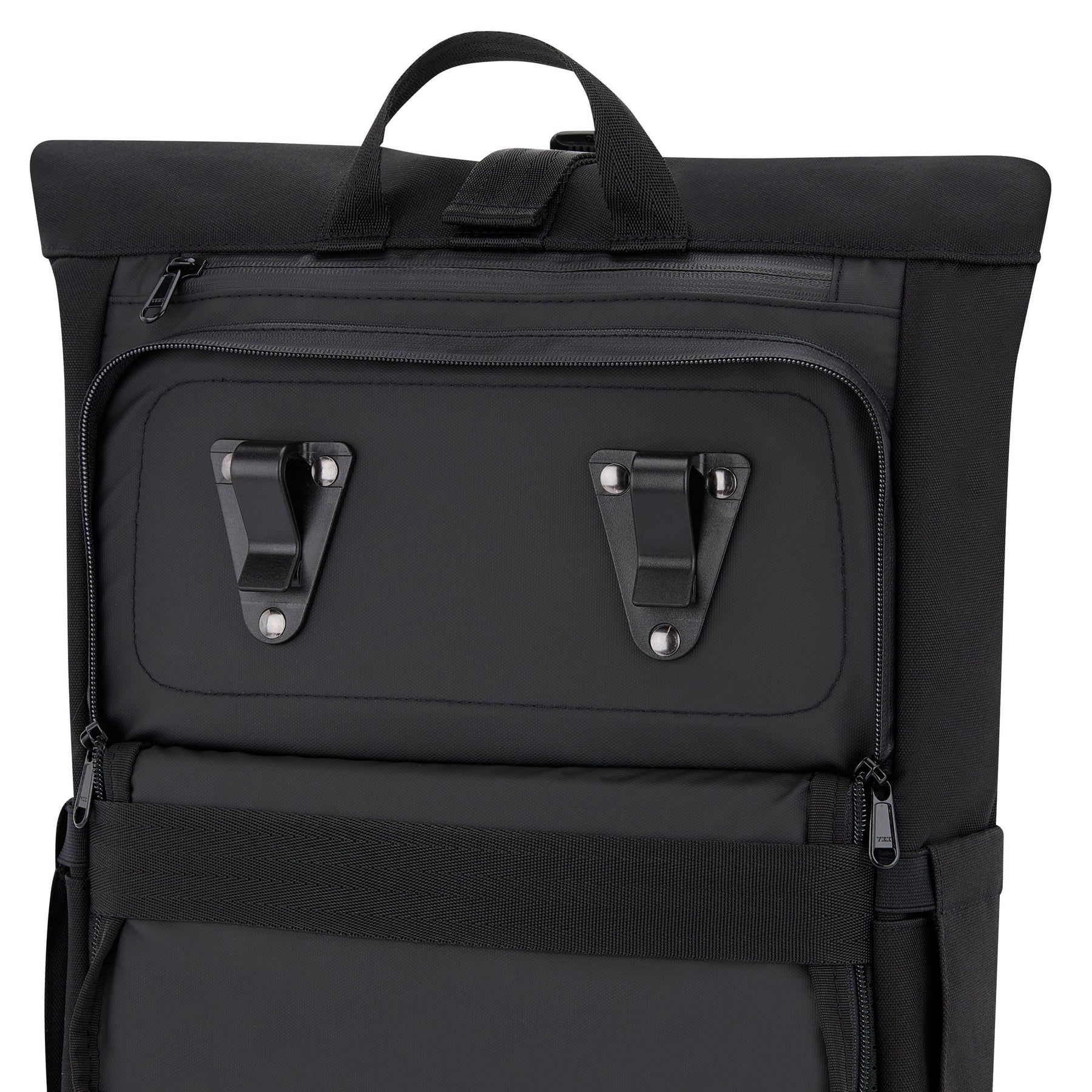 Schwarzer Rolltop-Rucksack 'Robin Medium' für Fahrrad mit zwei Befestigungshaken und Griff