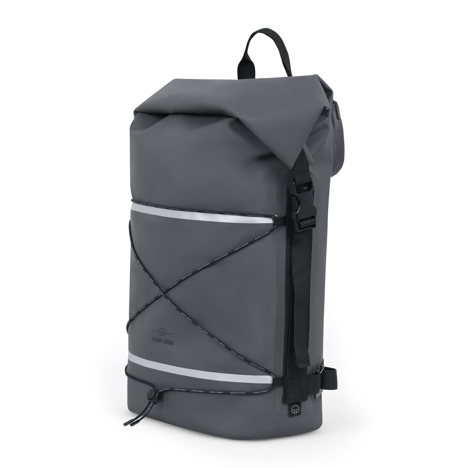Rolltop Rucksack 'Myles' von Johnny Urban in Grau, wasserdicht, mit reflektierenden Streifen und elastischem Gepäcknetz