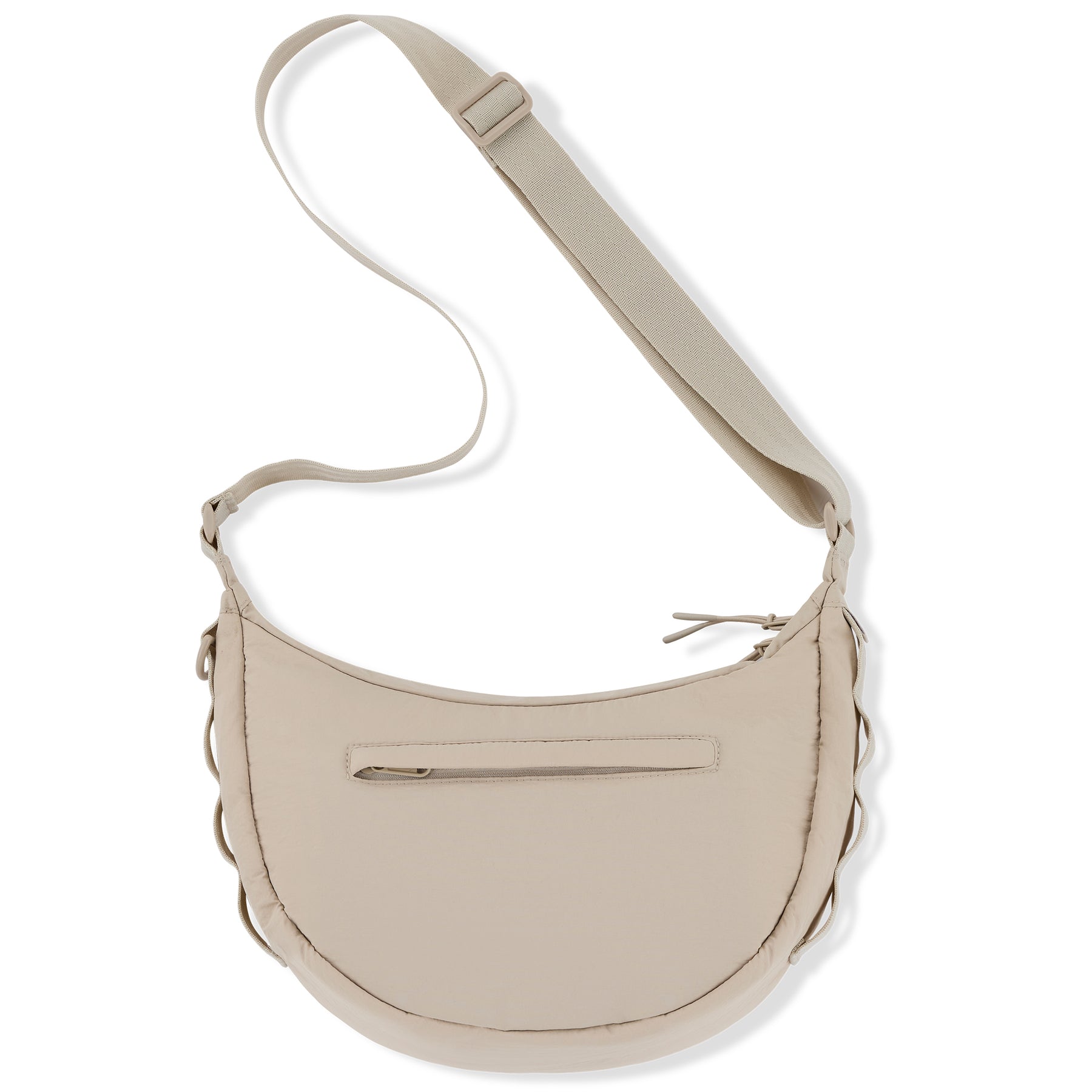 Beige halbmondförmige Umhängetasche Kaia Medium mit verstellbarem Riemen und Reißverschlussfach