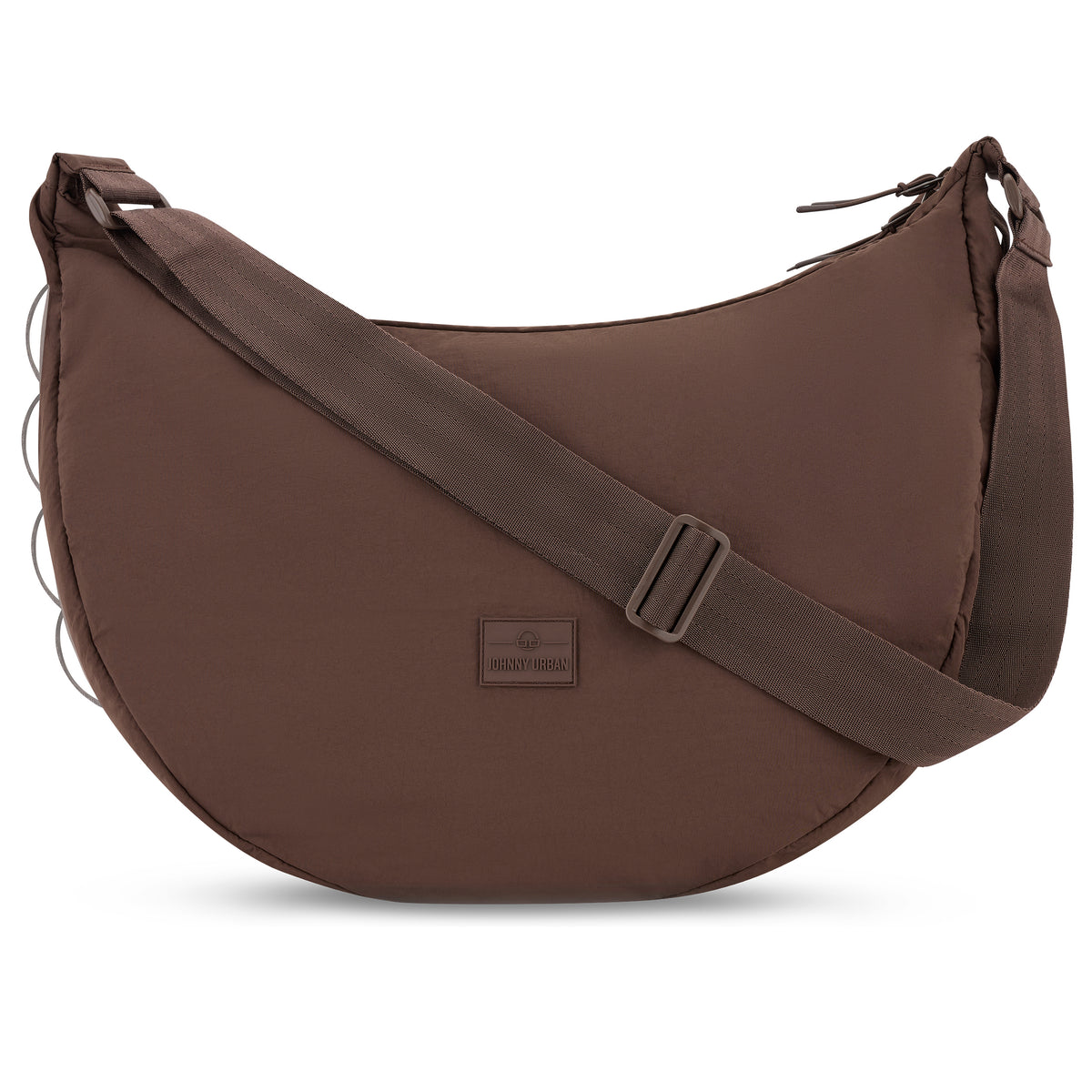 Große braune Half Moon Umhängetasche Kaia XL von Johnny Urban aus Stoff mit verstellbarem Schultergurt