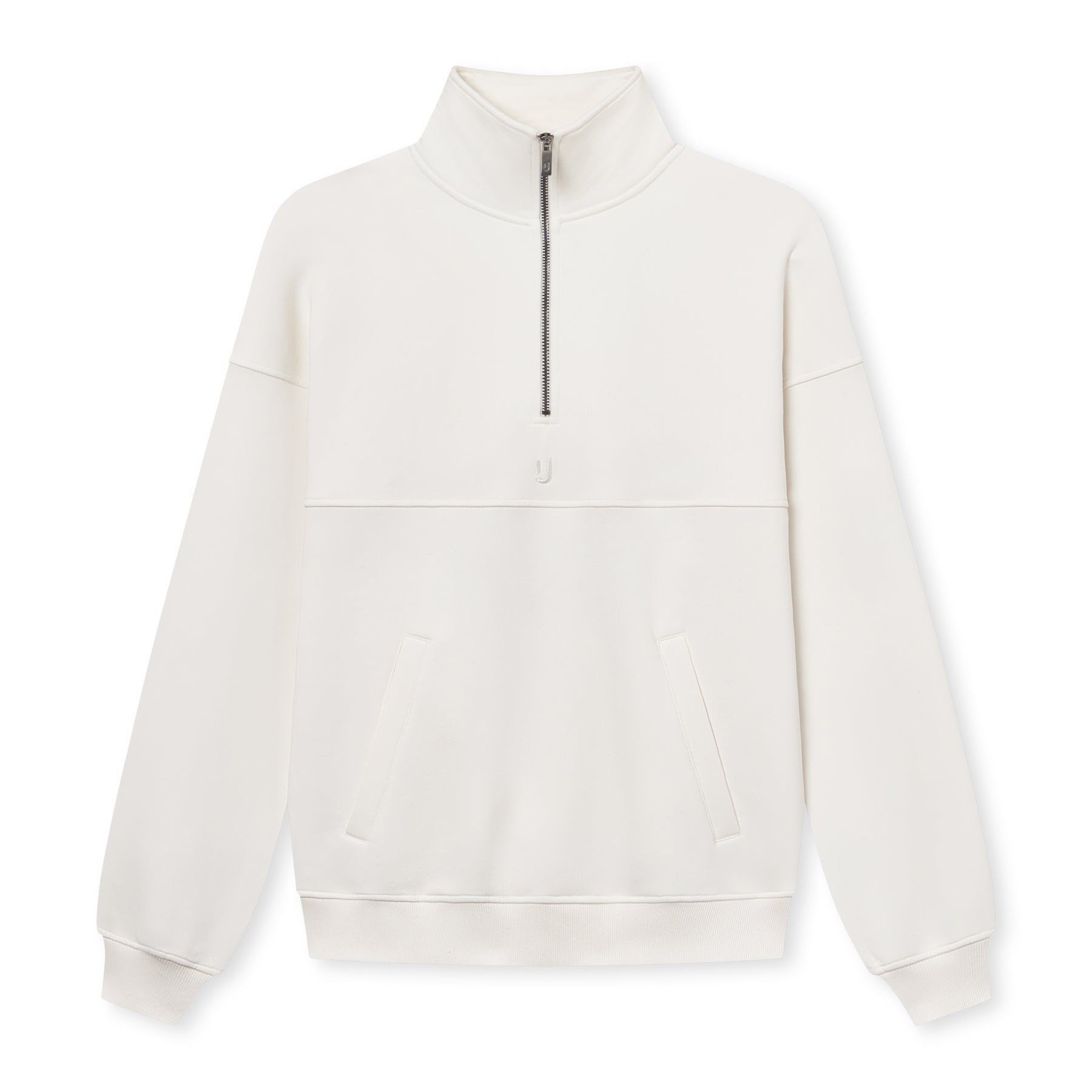 Cremeweißer Unisex-Halb-Zip-Sweatshirt 'Cooper' mit hohem Kragen und zwei Taschen