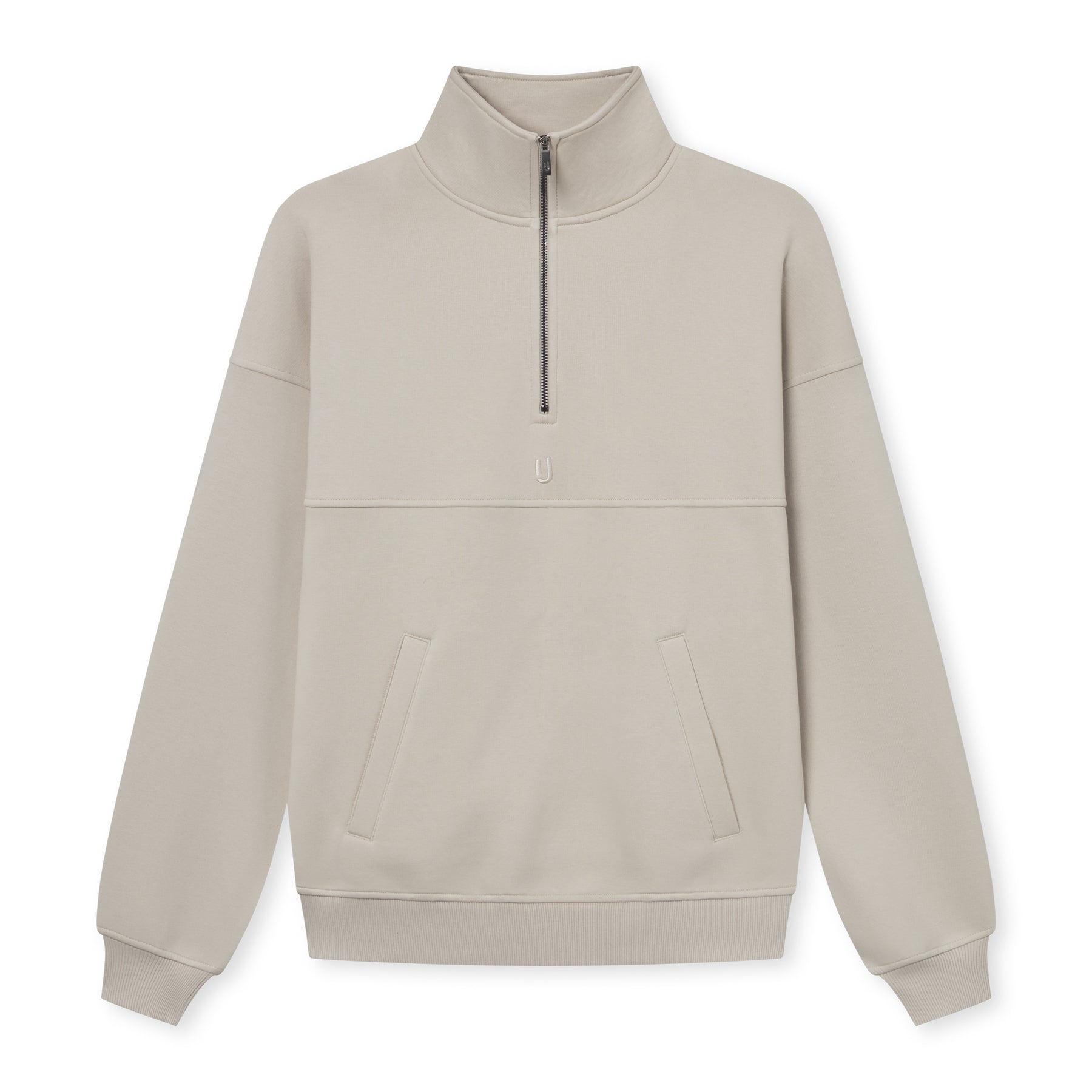 Beiger Half Zip Sweatshirt 'Cooper' mit hohem Kragen und Reißverschluss bis zur Brust