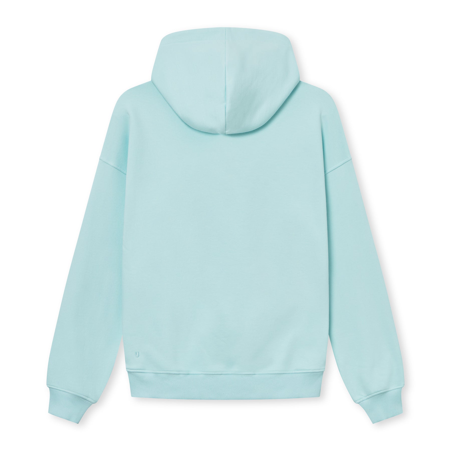 Oversized Hoodie 'Cody' in eisblau, Rückansicht mit Kapuze und Rippbündchen