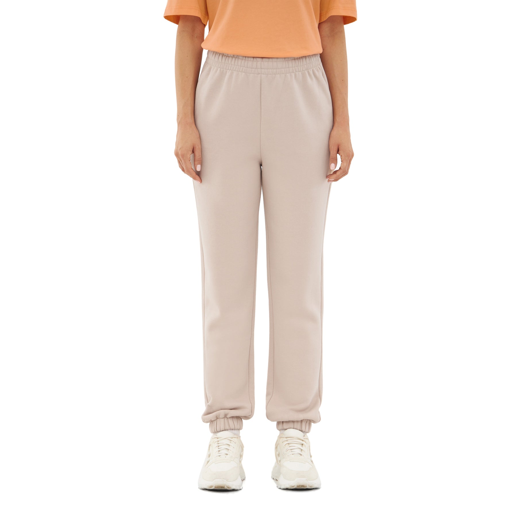 Beige Jogginghose 'Owen' für Damen aus Sweatstoff, mit elastischem Bund und Bündchen am Bein