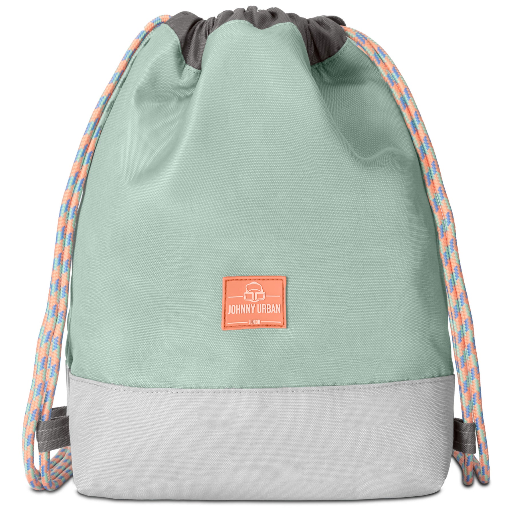 Johnny Urban Kinder Turnbeutel 'Nino' in Mint mit grauem Boden und bunten Kordeln