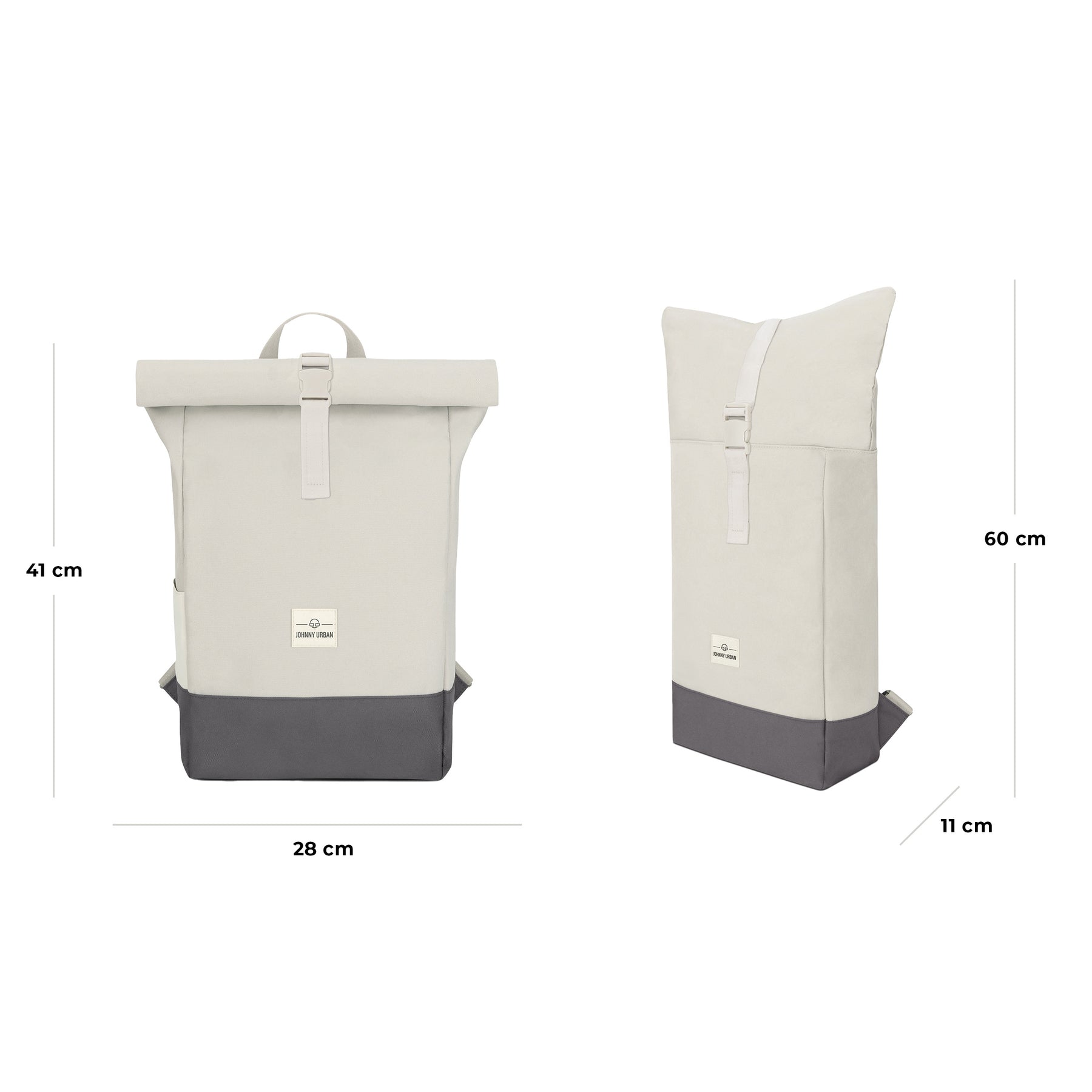 Johnny Urban Rolltop Rucksack 'Ryan' in Beige mit grauem Boden, Maße 41x28x11 cm hochgerollt, 60 cm ausgezogen