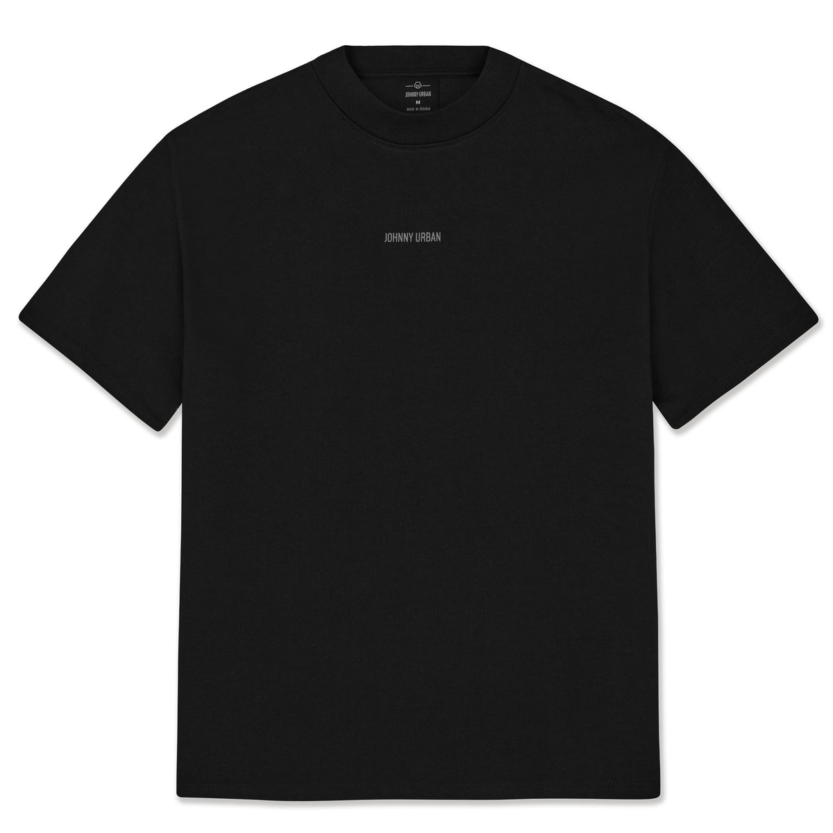 Schwarzes T-Shirt 'Sammy Johnny Urban' mit kleinem weißen 'Johnny Urban'-Schriftzug auf der Brust