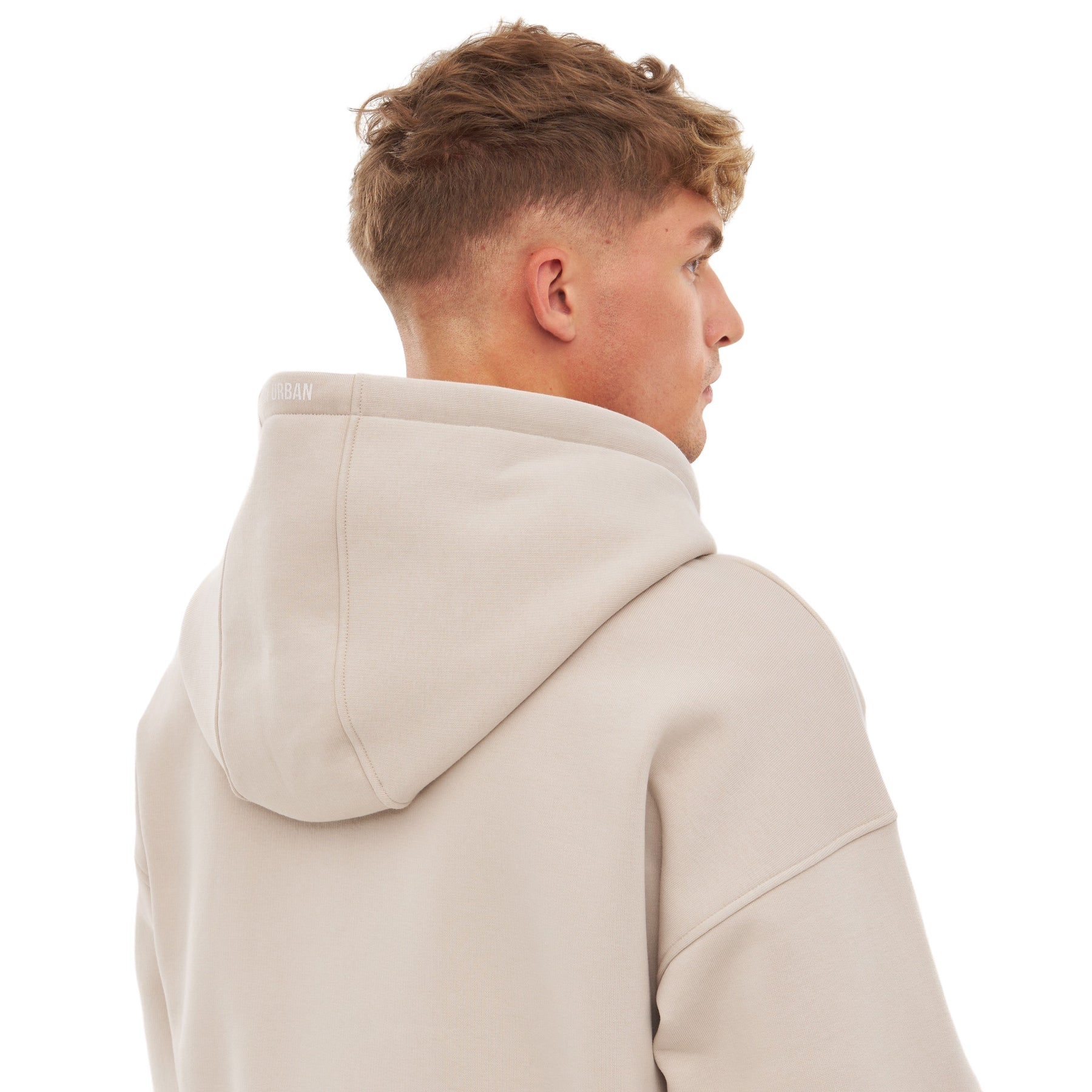 Beiger oversized Kapuzenpullover 'Caleb' für Herren mit breiter Kapuze und Nahtdetails