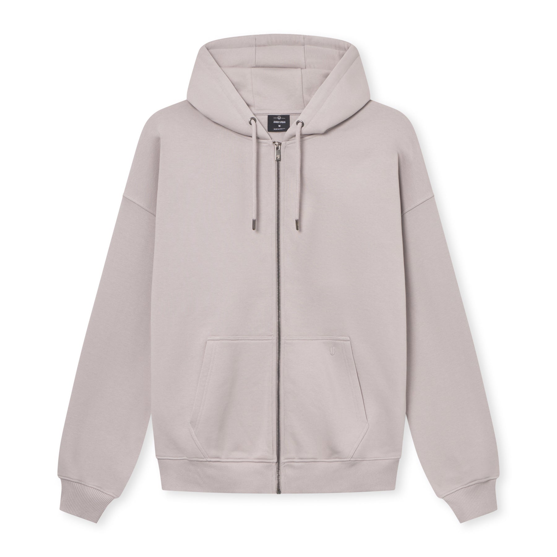 Oversized Zip-Hoodie 'Caleb' in hellem Beige mit Kapuze, Kängurutasche und Reißverschluss