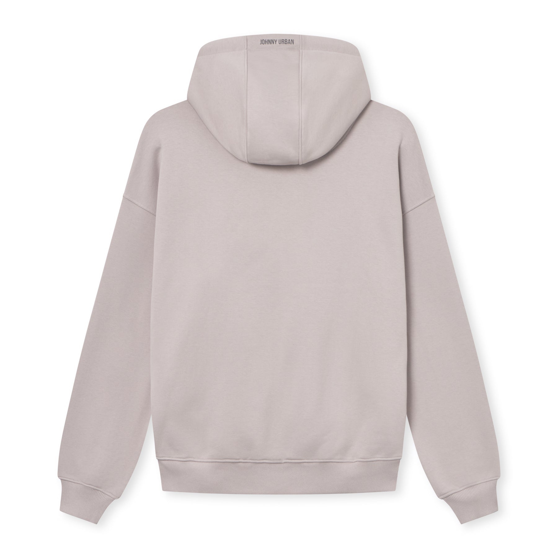 Oversized Zip Hoodie 'Caleb' von Johnny Urban in Taupe, Rückansicht mit Kapuze und geripptem Saum