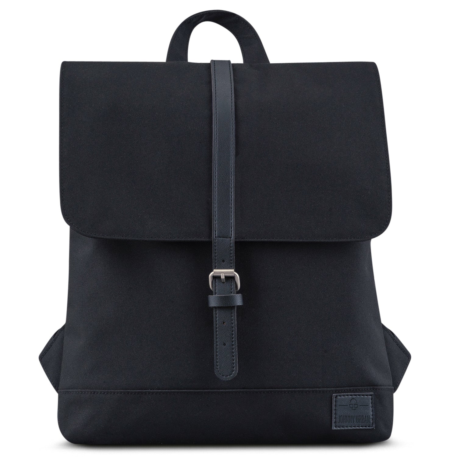 Kleiner schwarzer Damenrucksack 'Mia' mit Klappe und verstellbarem Verschlussriemen von Johnny Urban