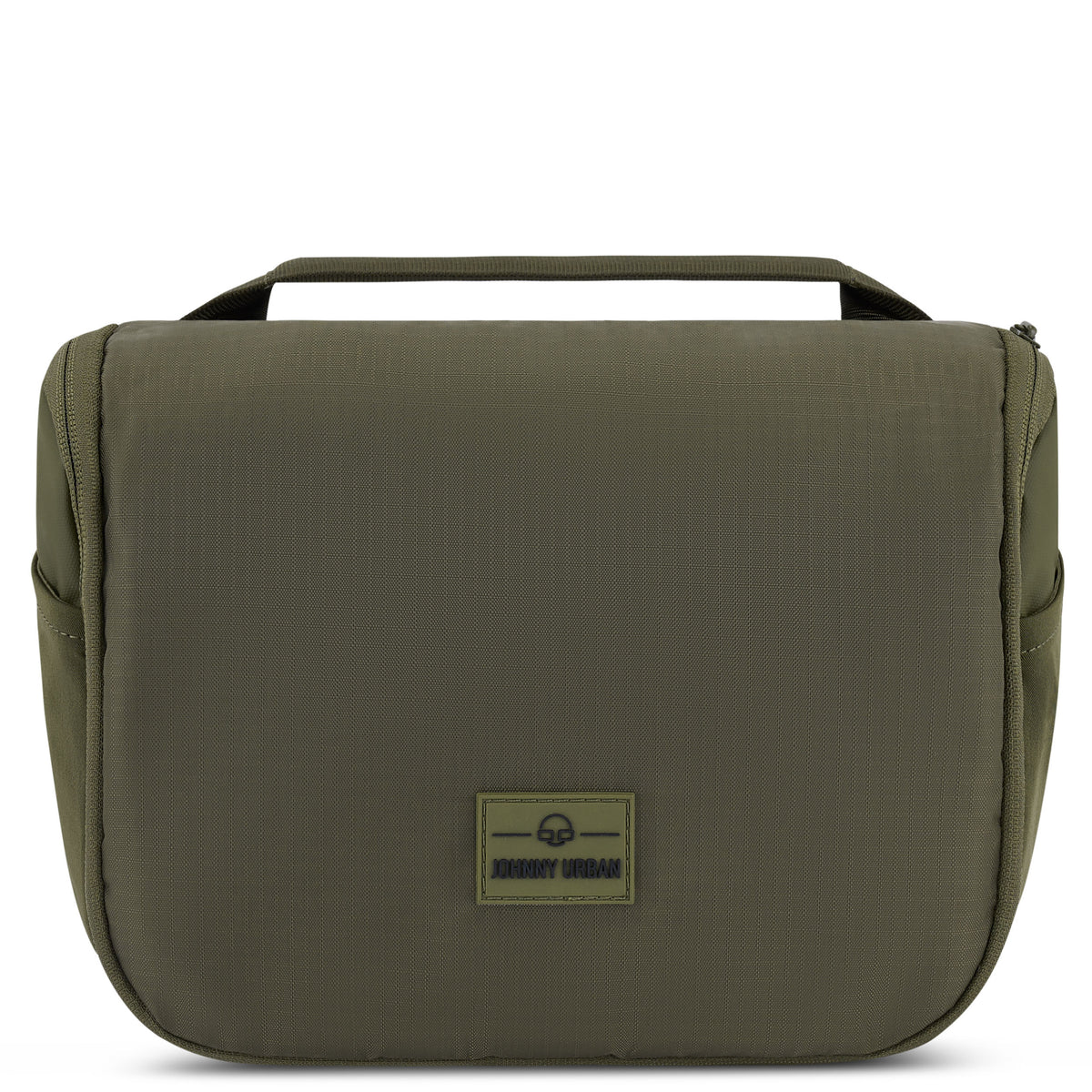 Kulturtasche 'Logan' in olivgrün mit eckigem Design und Tragegriff oben