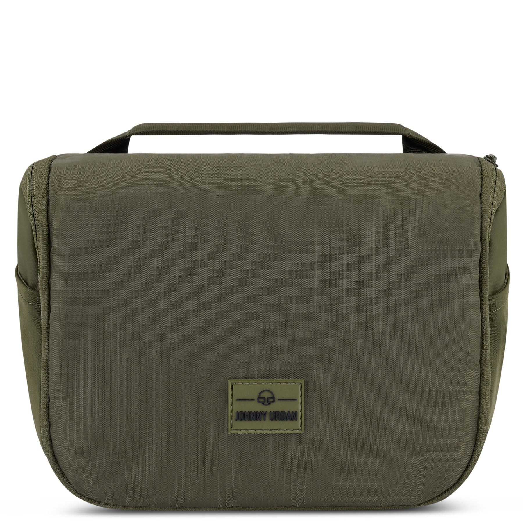 Kulturtasche 'Logan' in olivgrün mit eckigem Design und Tragegriff oben