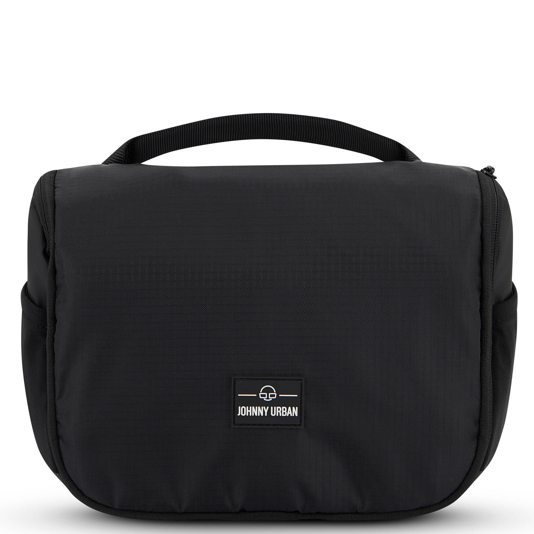 Schwarze Kulturtasche 'Logan' von Johnny Urban mit Griff oben und Markenlogo vorne