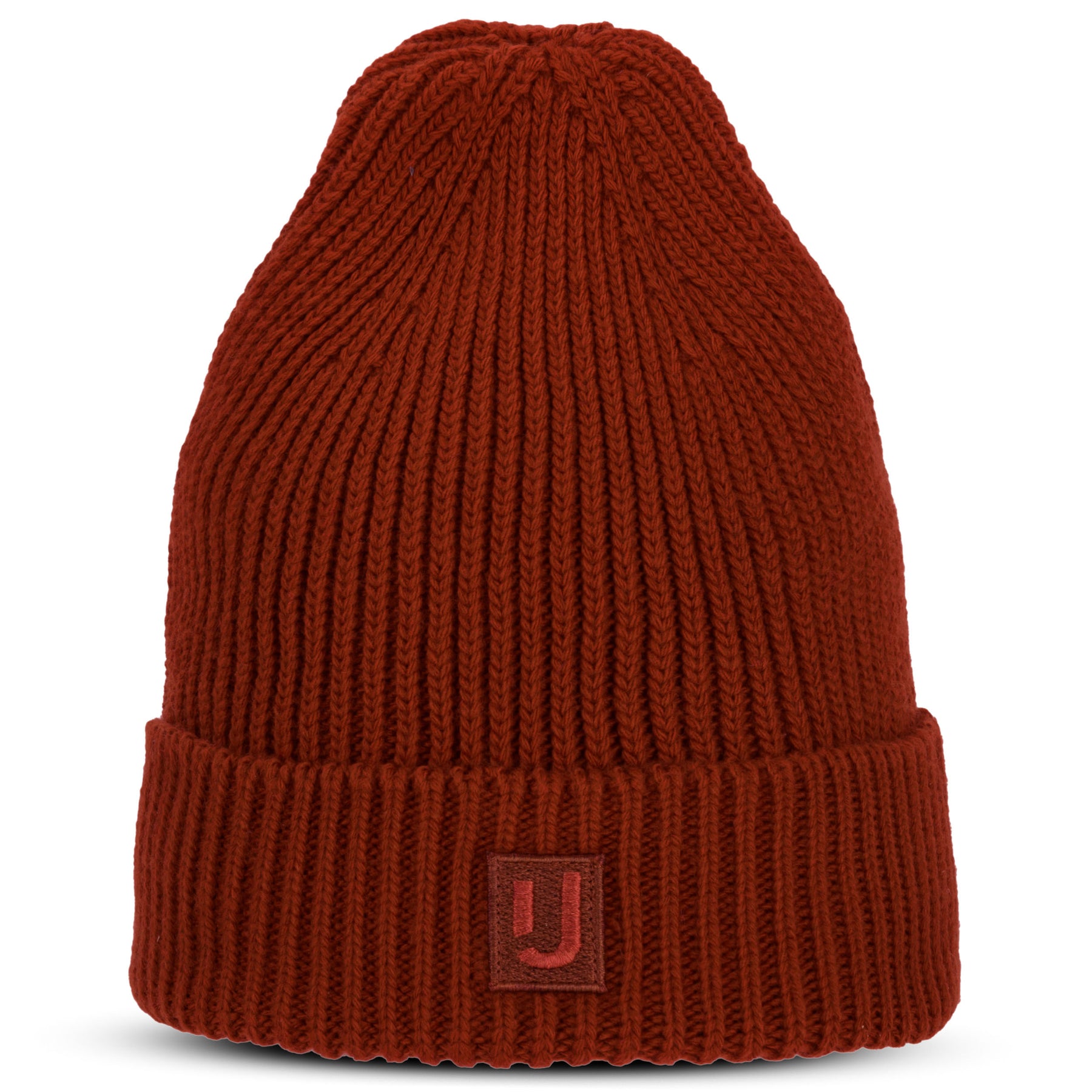 Braune Strickmütze 'Billie' von Johnny Urban mit Umschlag und Logo-Patch