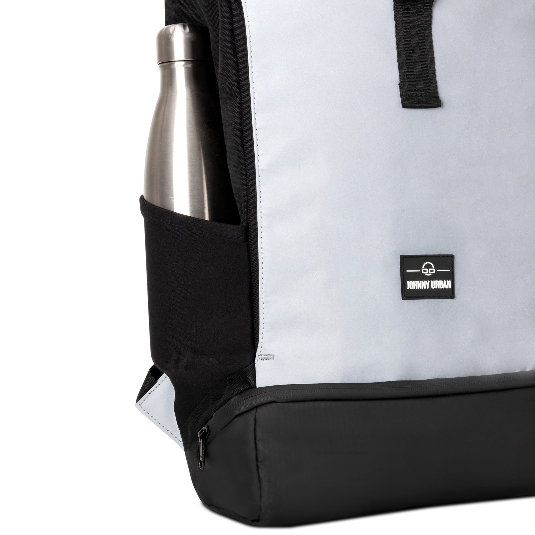 Reflektierender Johnny Urban Allen Medium Rolltop Rucksack mit seitlicher Tasche und Edelstahlflasche