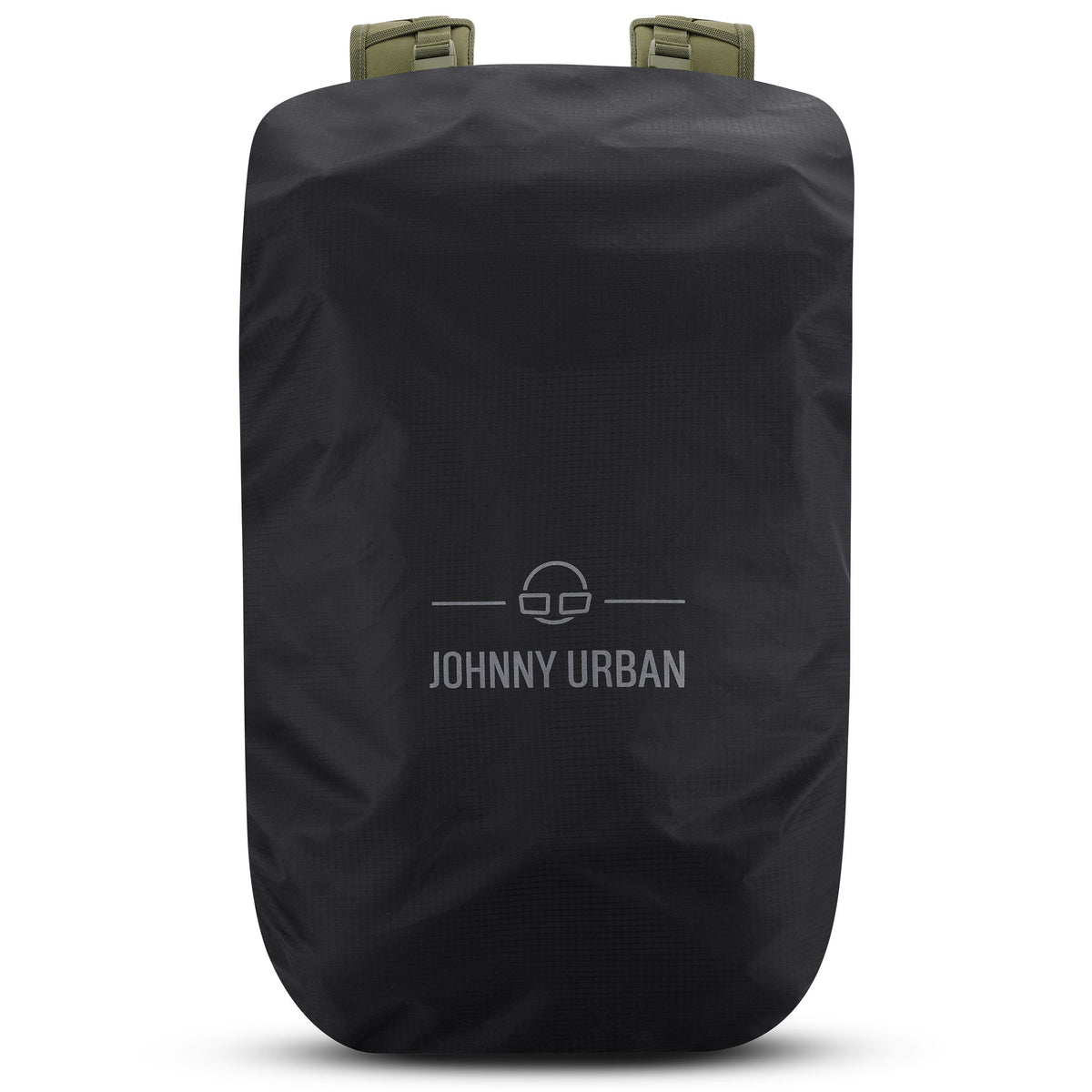 Schwarze Regenschutzhülle 'Bo XL' von Johnny Urban über einem Rucksack sichtbar die Schultergurte