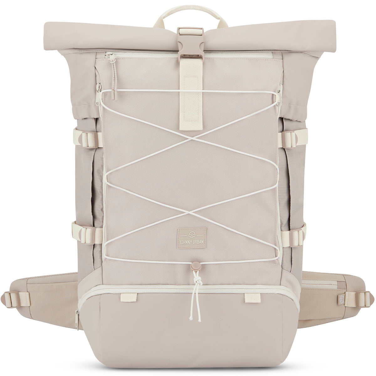 Beiger Johnny Urban Reiserucksack Allen XL Travel mit Rolltop, Frontnetz und zwei Hüftgurttaschen