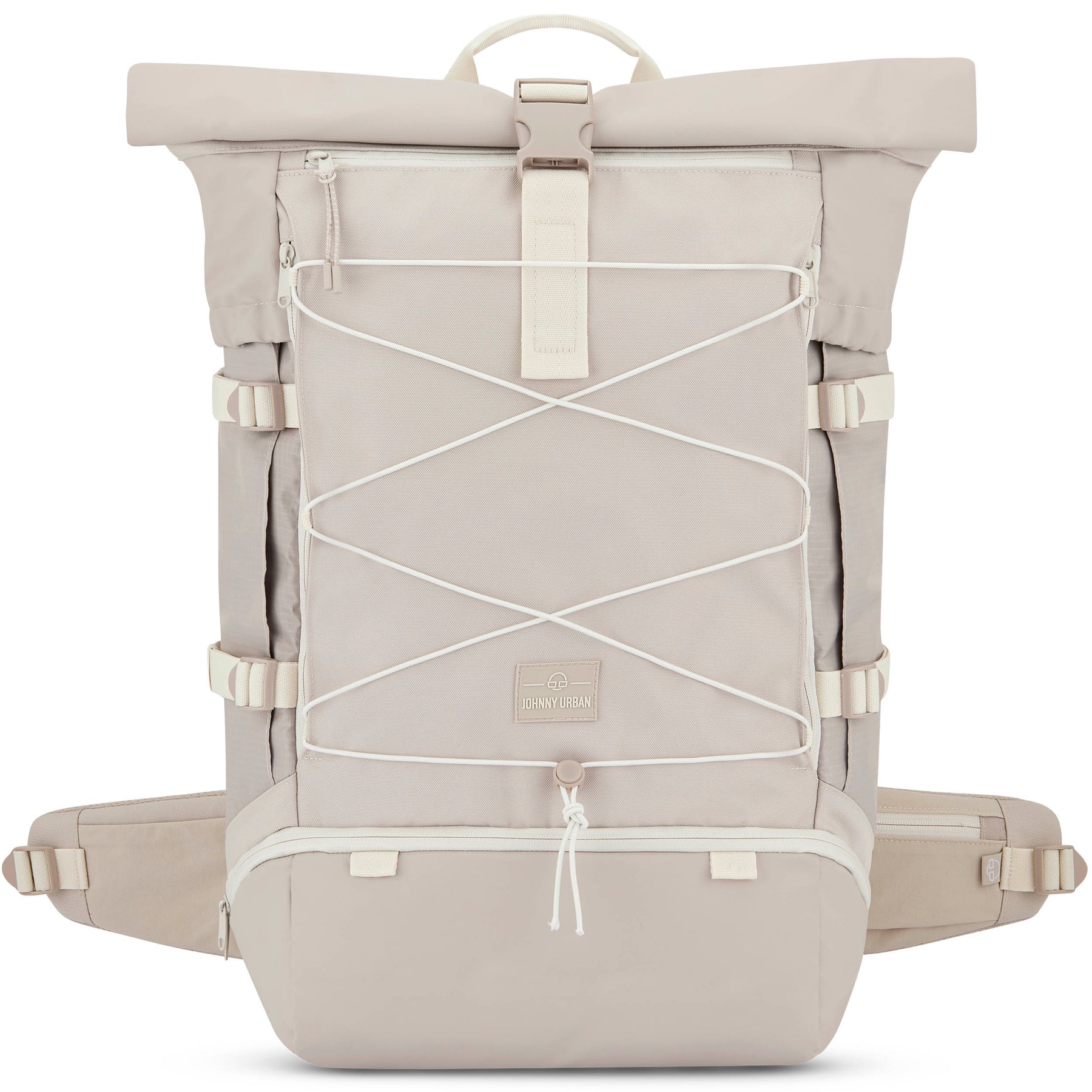Beiger Johnny Urban Reiserucksack Allen XL Travel mit Rolltop, Frontnetz und zwei Hüftgurttaschen