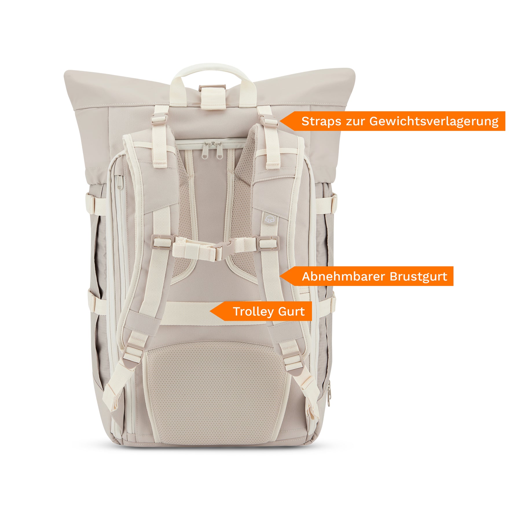 Beiger ergonomischer Reise-Rucksack Johnny Urban Allen XL Travel mit verstellbaren Tragegurten, Brustgurt und Trolley-Gurt