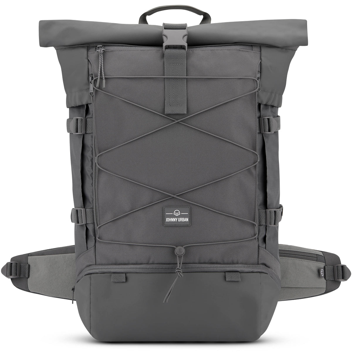 Grauer Reiserucksack 'Allen XL Travel' von Johnny Urban mit Kordelverschluss und mehreren Verschlüssen