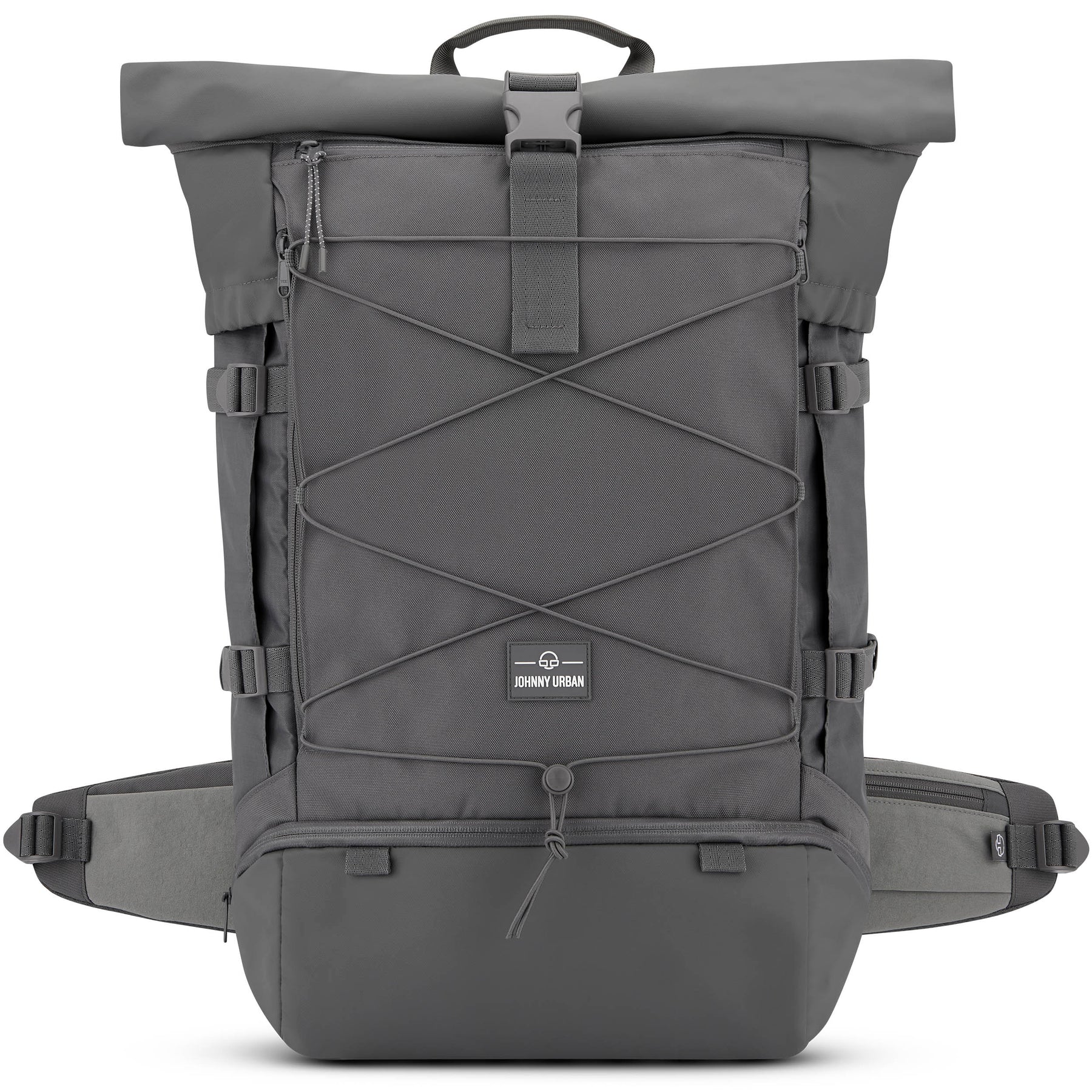Grauer Reiserucksack 'Allen XL Travel' von Johnny Urban mit Kordelverschluss und mehreren Verschlüssen