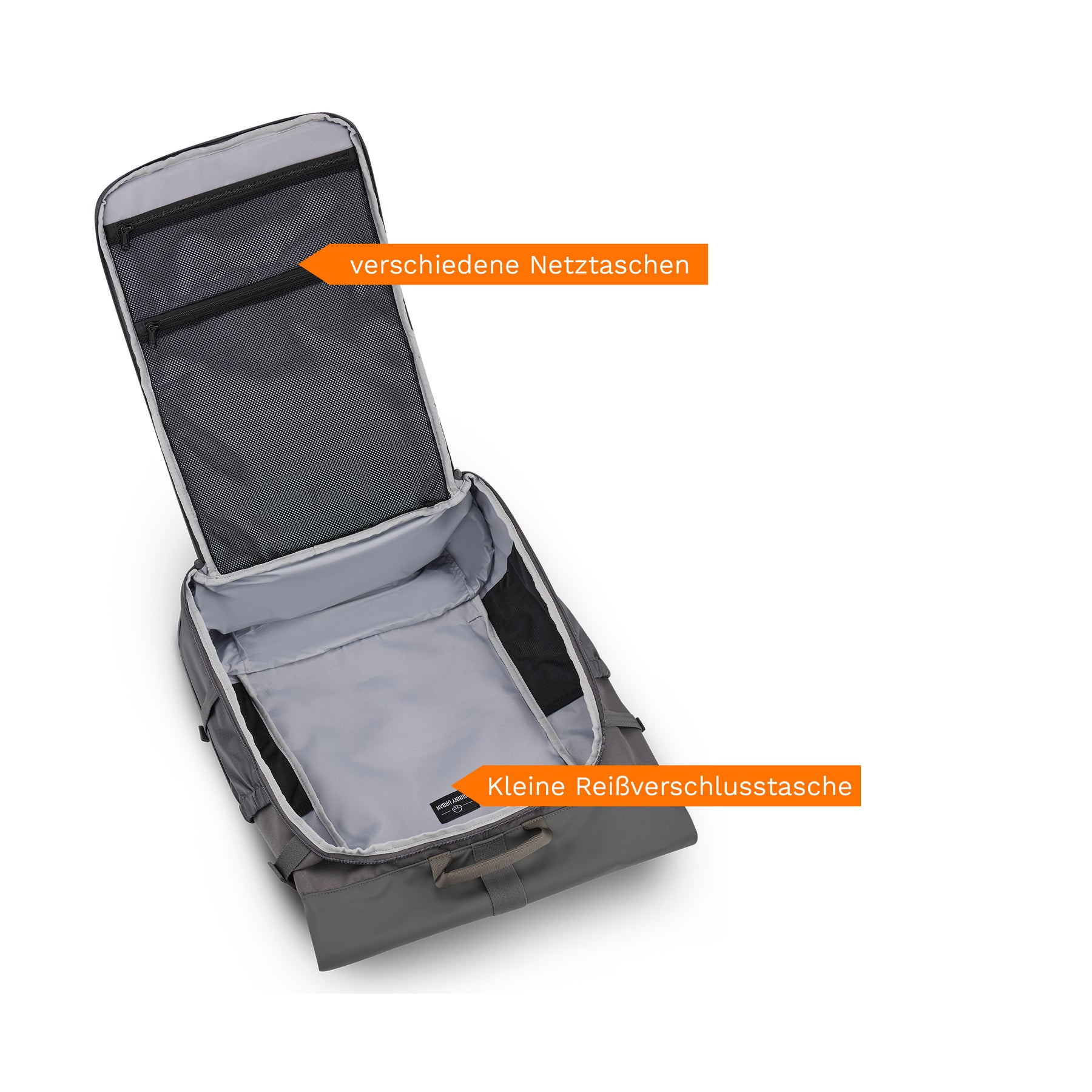 Offener Reiserucksack 'Allen Large Travel' mit verschiedenen Netztaschen und kleiner Reißverschlusstasche innen