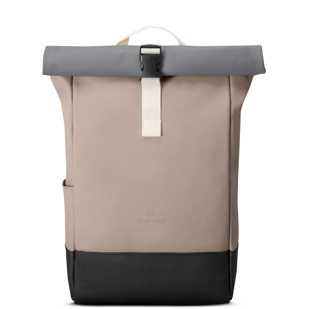 Rolltop Rucksack 'Harvey Medium' von Johnny Urban in Beige mit grauem Rollverschluss und schwarzem Boden