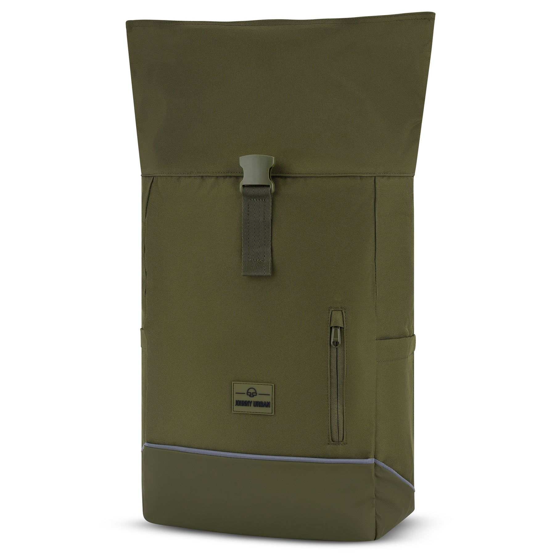 Rolltop Rucksack 'Robin Medium' von Johnny Urban in Olivgrün mit Frontreißverschluss und Reflektorstreifen