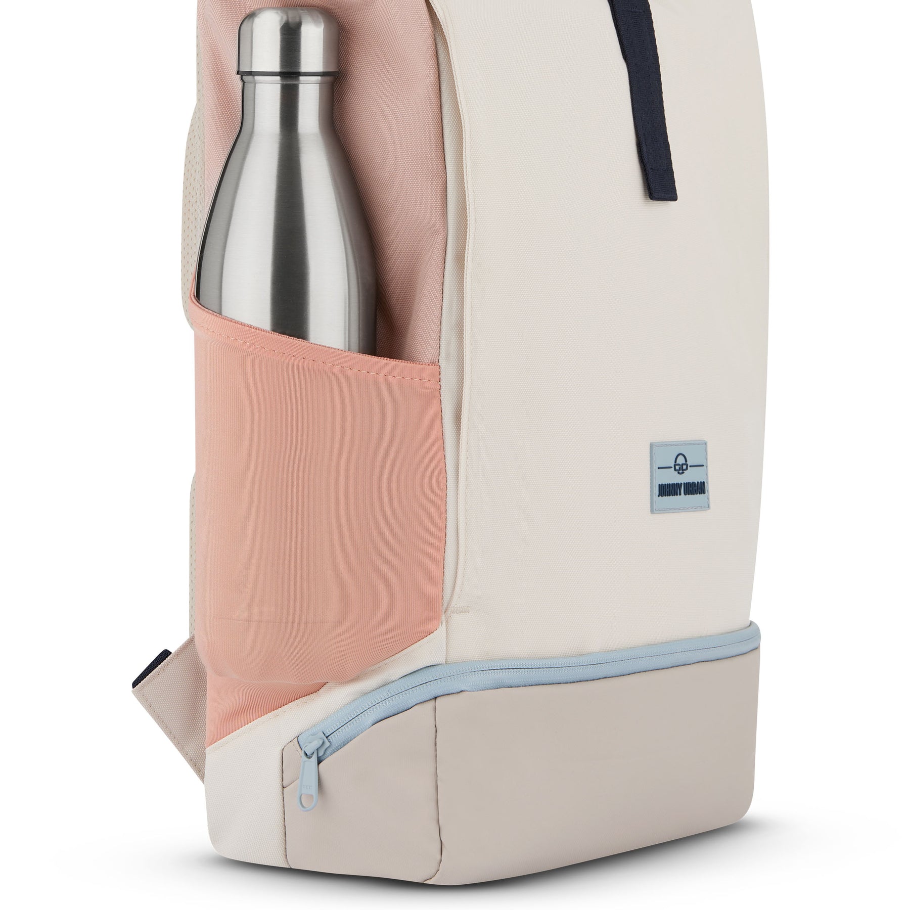 Johnny Urban Rolltop Rucksack 'Allen Large' in hellen Farben mit pinker Seitentasche und Edelstahlflasche