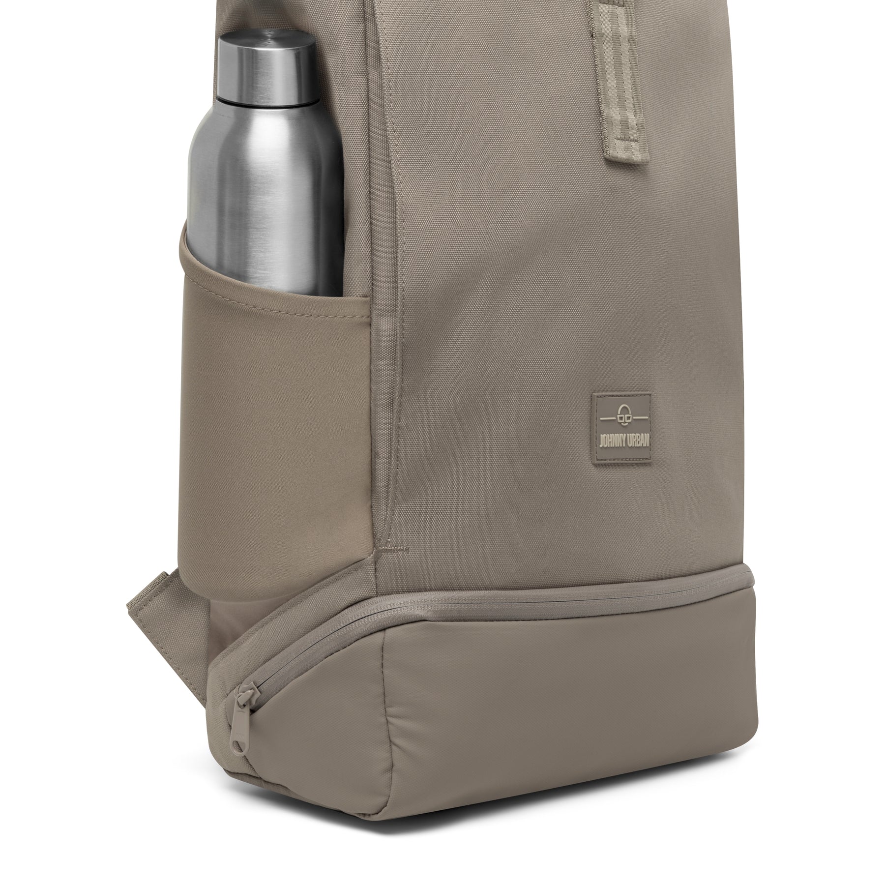 Rolltop Rucksack Allen Medium in Beige mit seitlicher Flasche aus Edelstahl