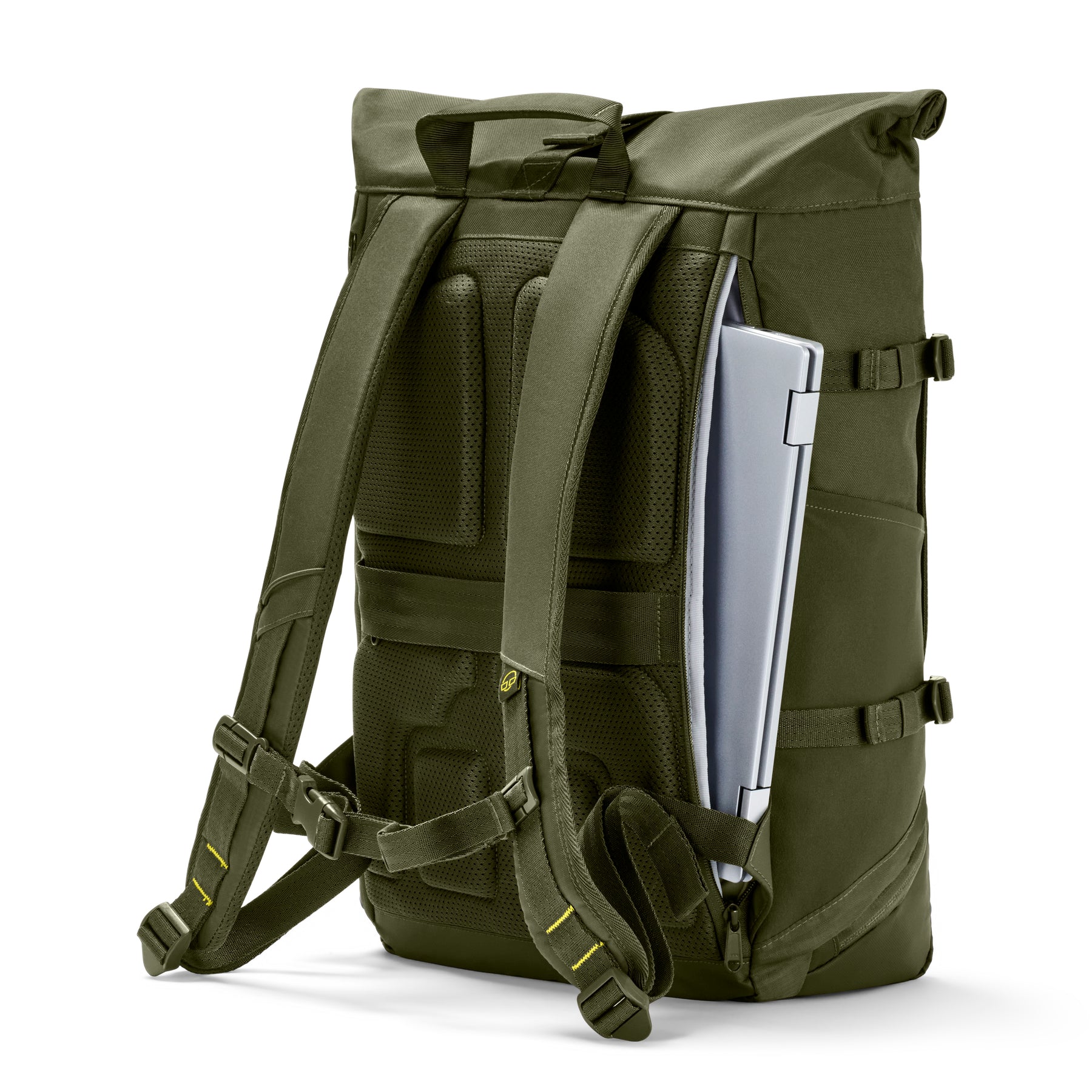 Olivegrüner Rolltop Rucksack 'Allen Large Move' mit gepolstertem Rücken und seitlichem Laptopfach