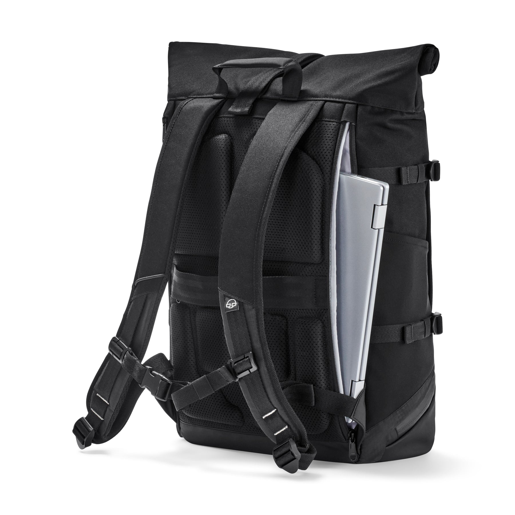 Rolltop Rucksack 'Allen Large Move' in Schwarz mit gepolstertem Rücken, Schultergurten und seitlichem Laptopfach
