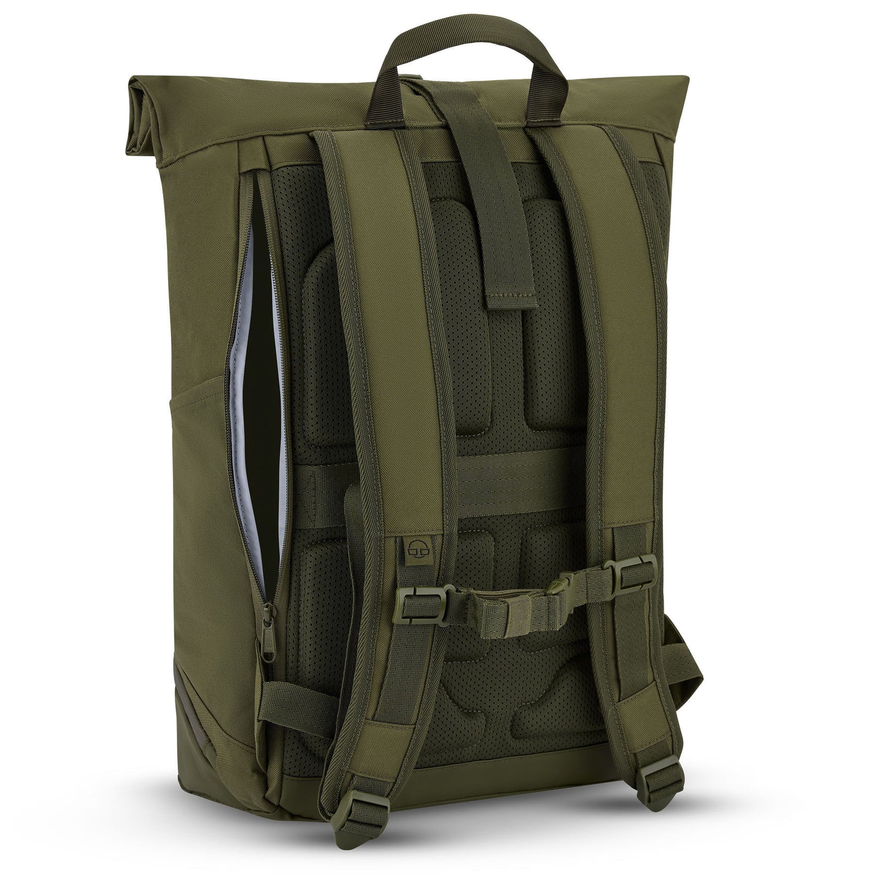 Rolltop Rucksack 'Allen Large' in olivegrün, gepolsterte Rückenpartie und verstellbare Schultergurte