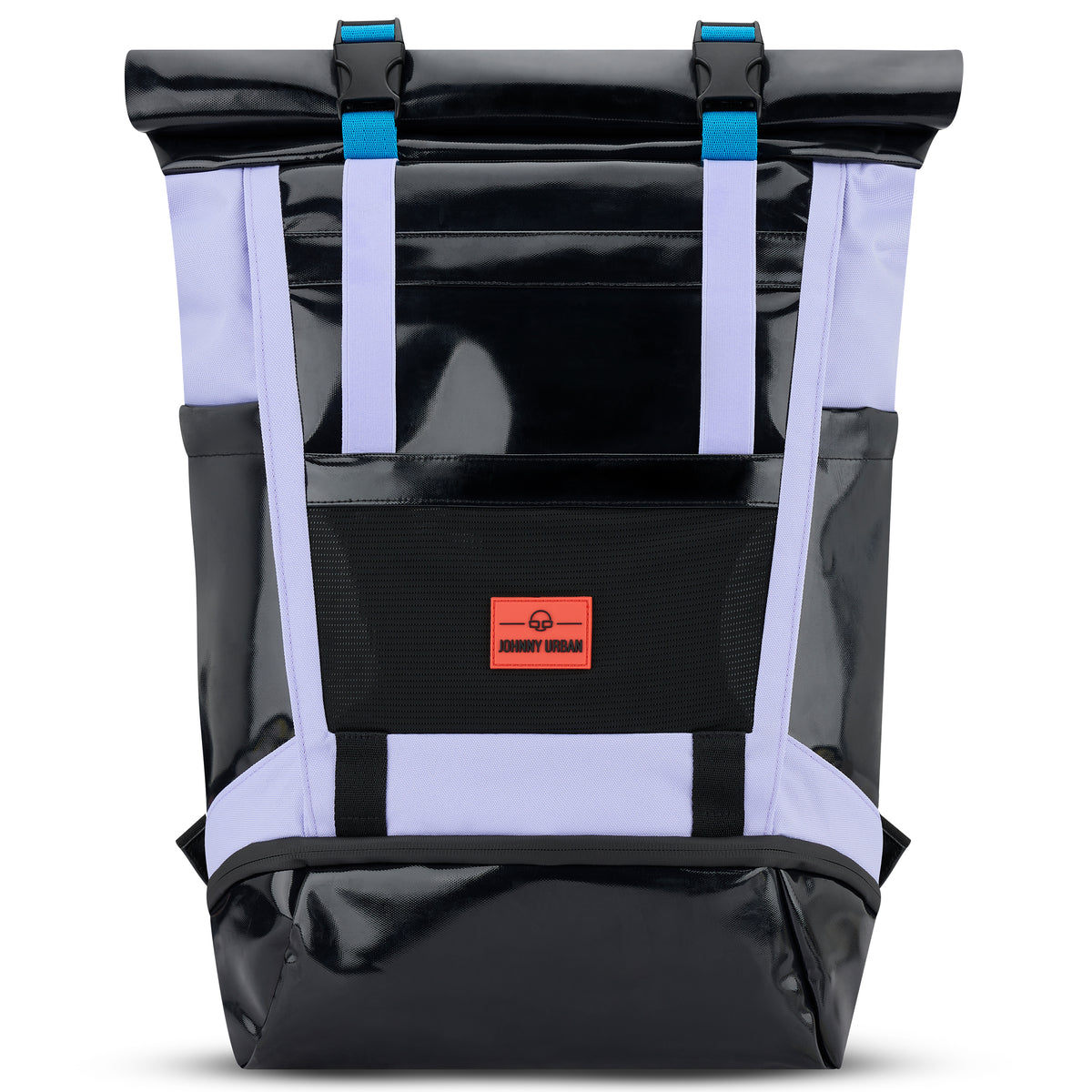Rolltop Rucksack 'Ashton' von Johnny Urban in Schwarz und Flieder mit blauen Schnallen