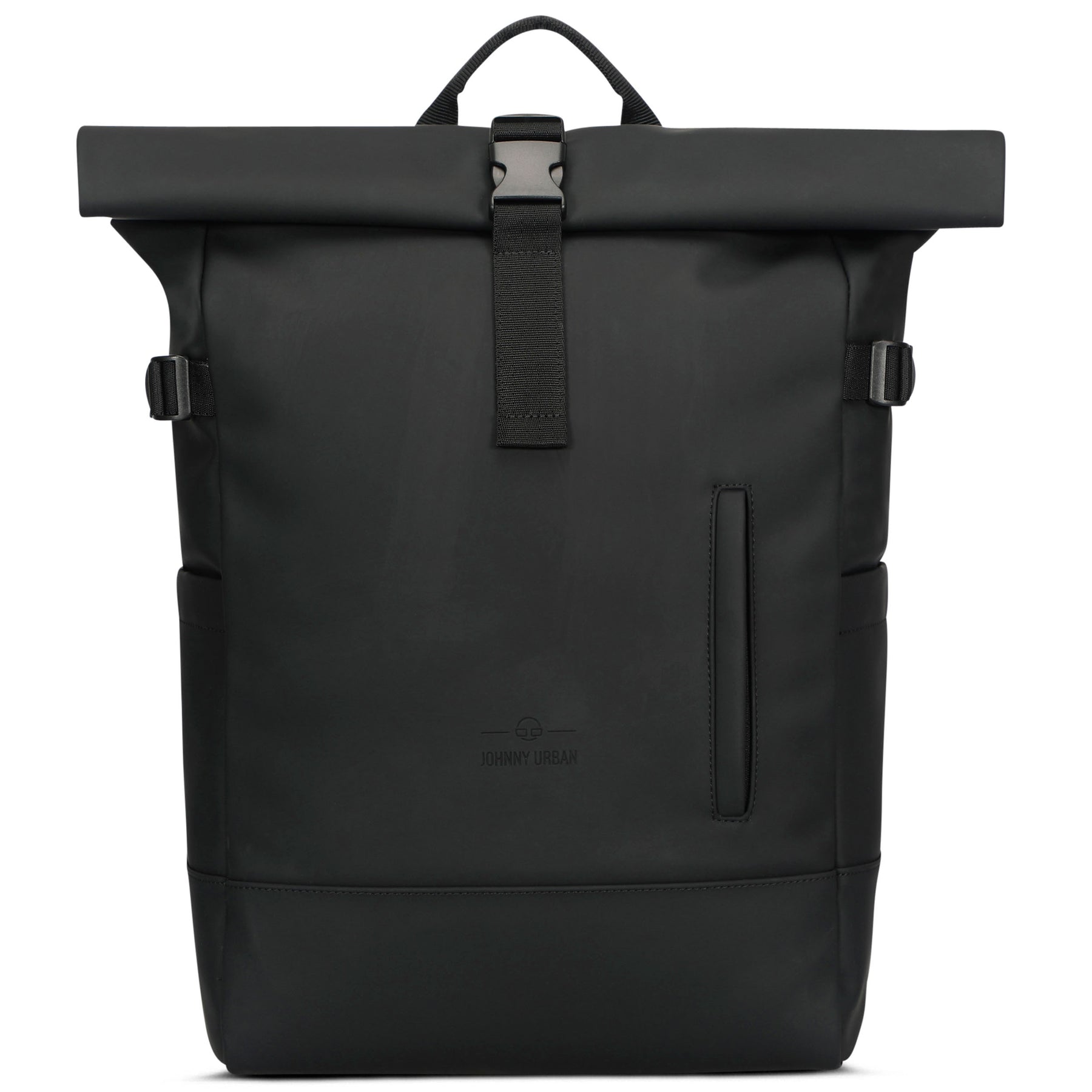 Großer schwarzer Rolltop Rucksack 'Harvey Large' von Johnny Urban aus wasserdichtem Material mit seitlichen Schnallen
